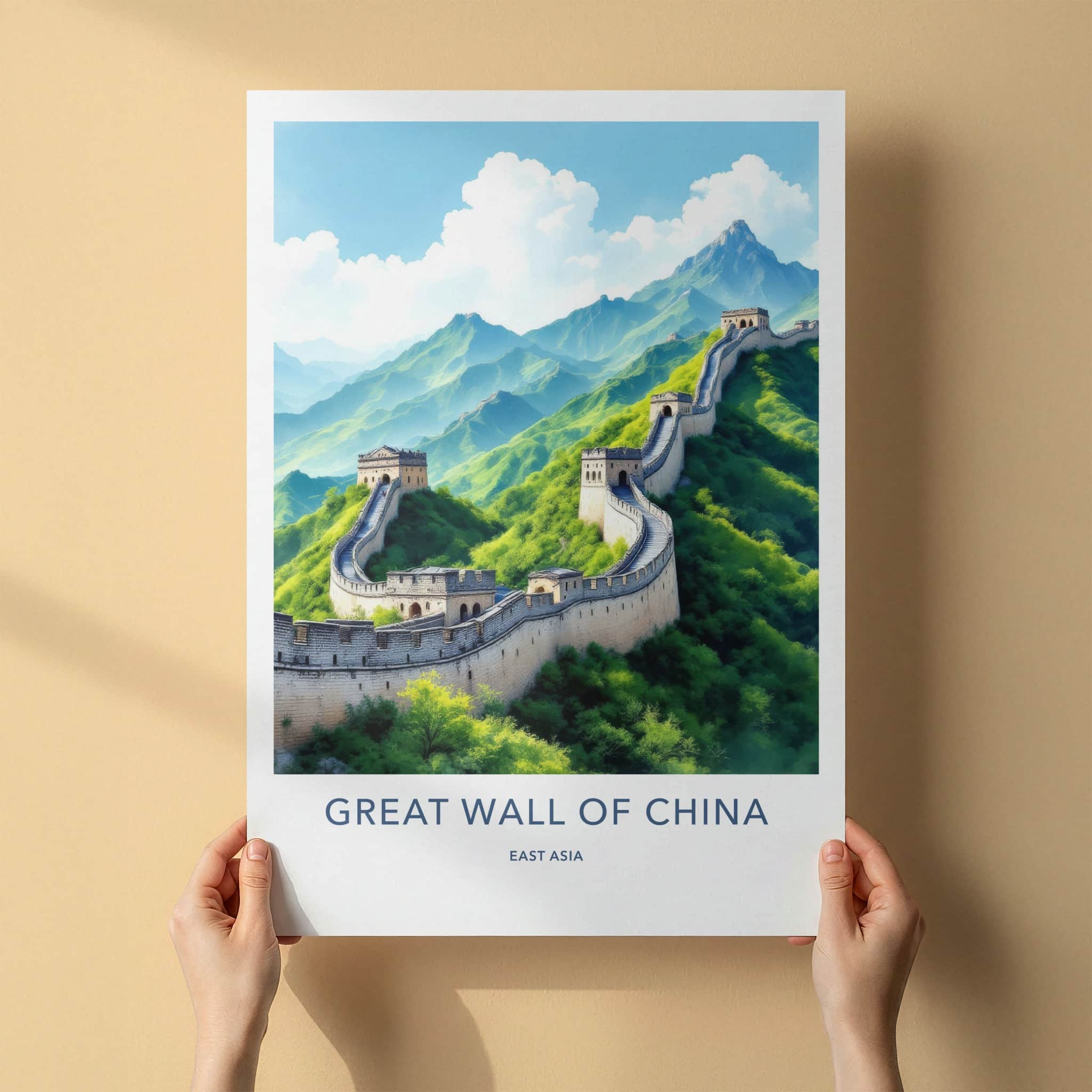 Great Wall Poster - China Travel Art - Winding Mountain Fortress Home Decor