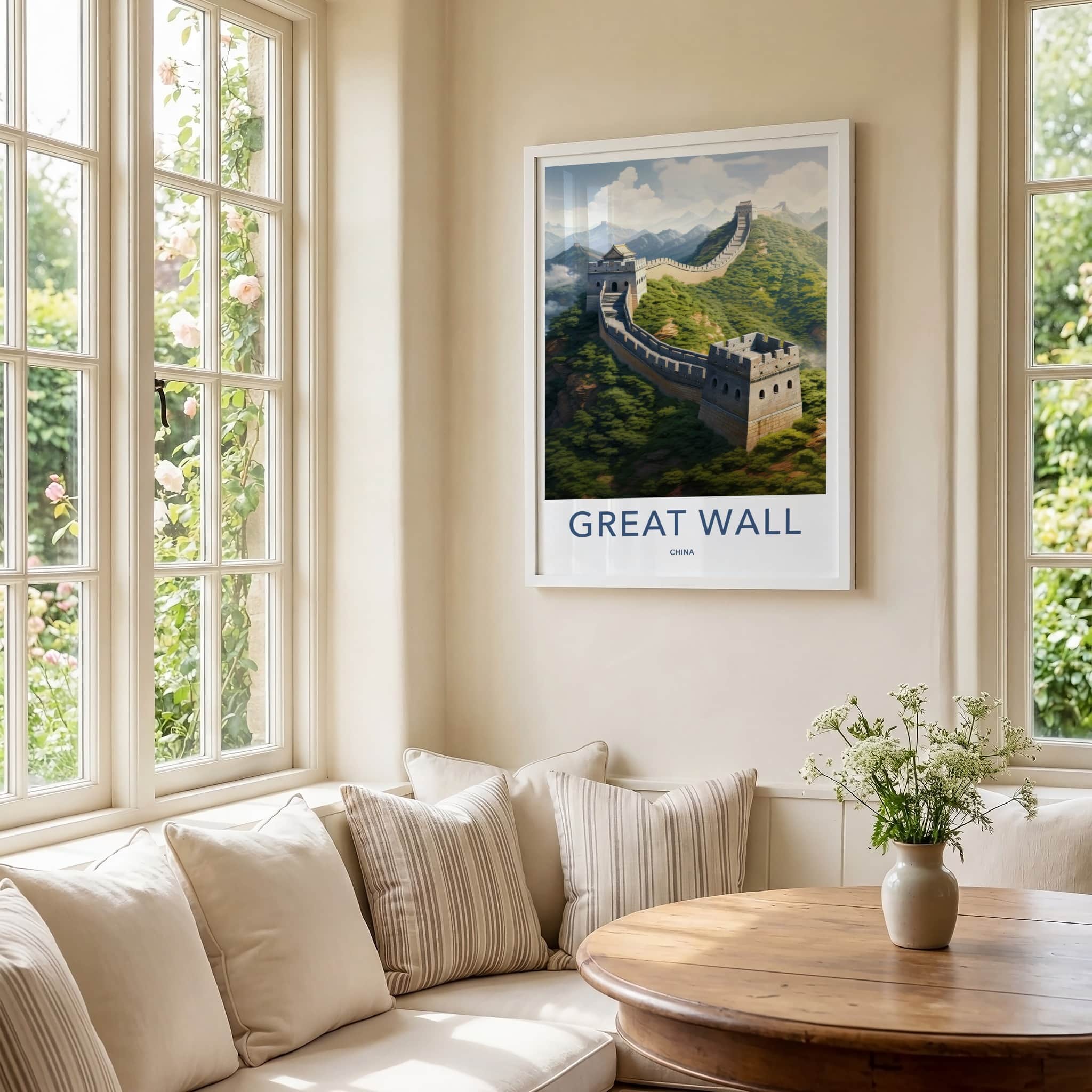 Great Wall Poster - China Travel Art - Winding Mountain Structure Home Decor