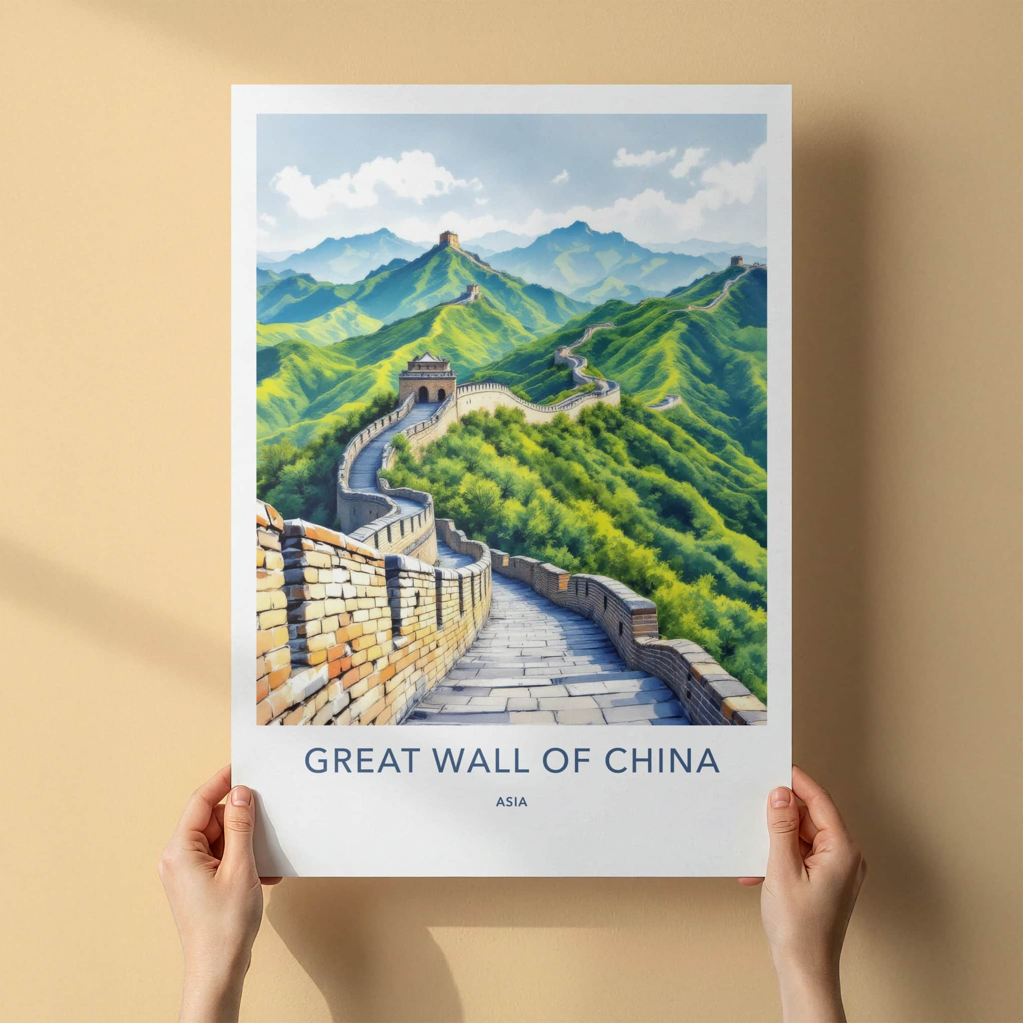 Great Wall Poster - China Travel Art - Winding Wall Watchtowers Home Decor