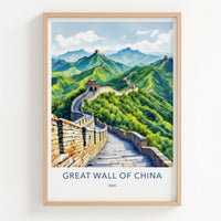 Great Wall Poster - China Travel Art - Winding Wall Watchtowers Home Decor
