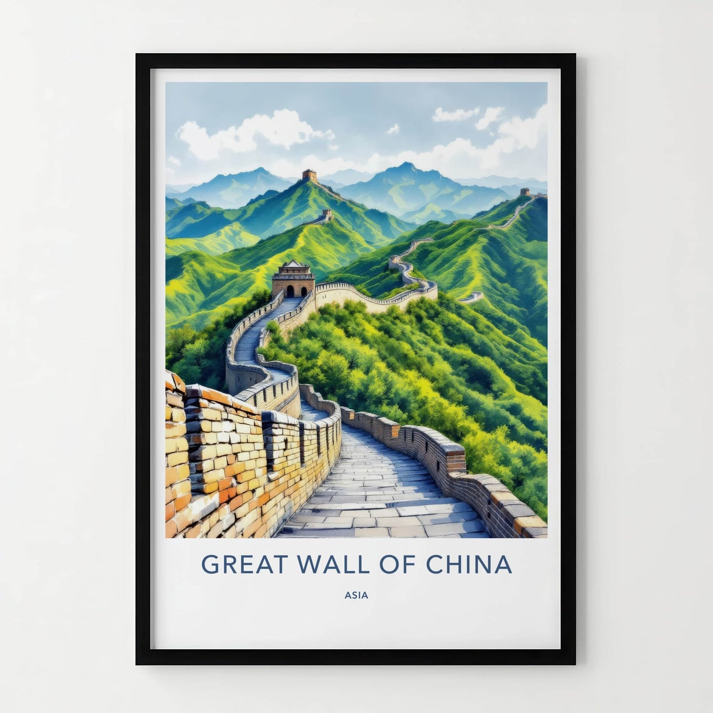 Great Wall Poster - China Travel Art - Winding Wall Watchtowers Home Decor