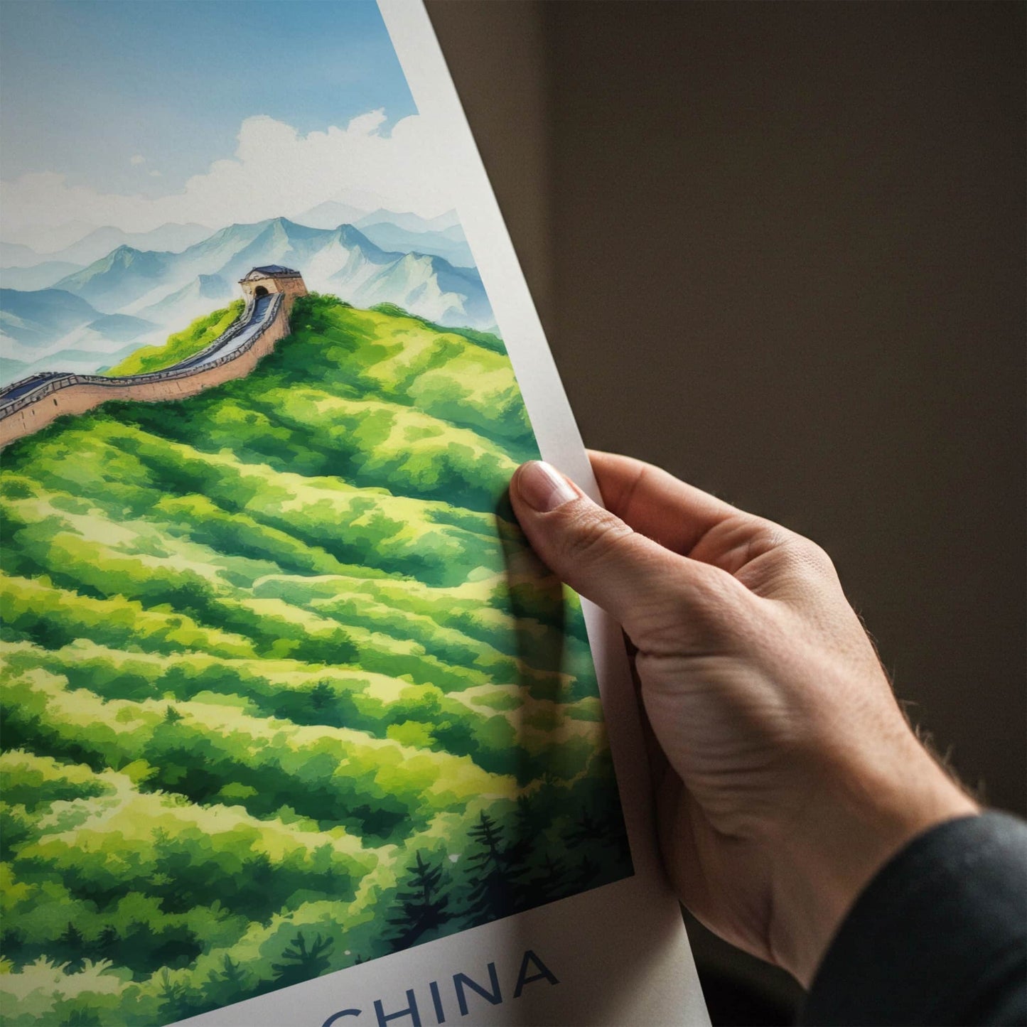 Great Wall Poster - China Travel Print - Verdant Mountain Scenic Home Decor