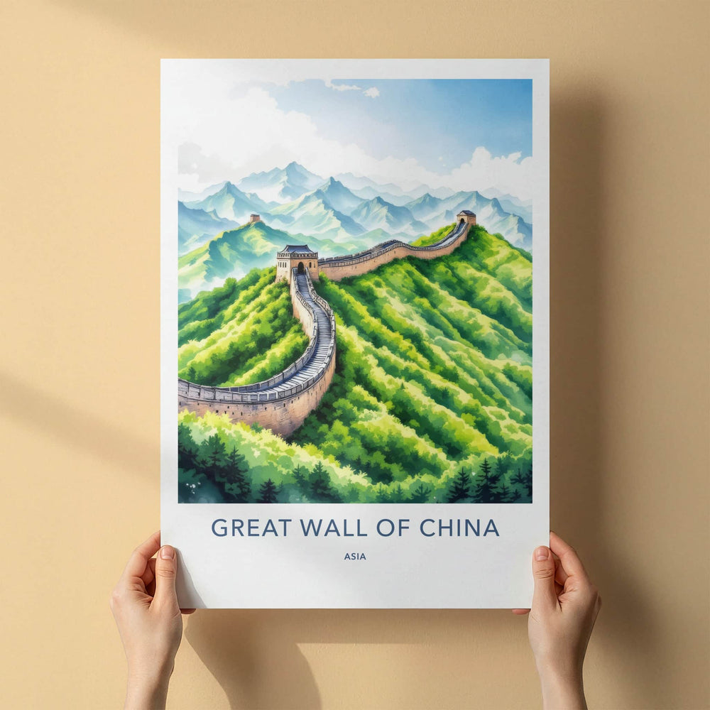 Great Wall Poster - China Travel Print - Verdant Mountain Scenic Home Decor