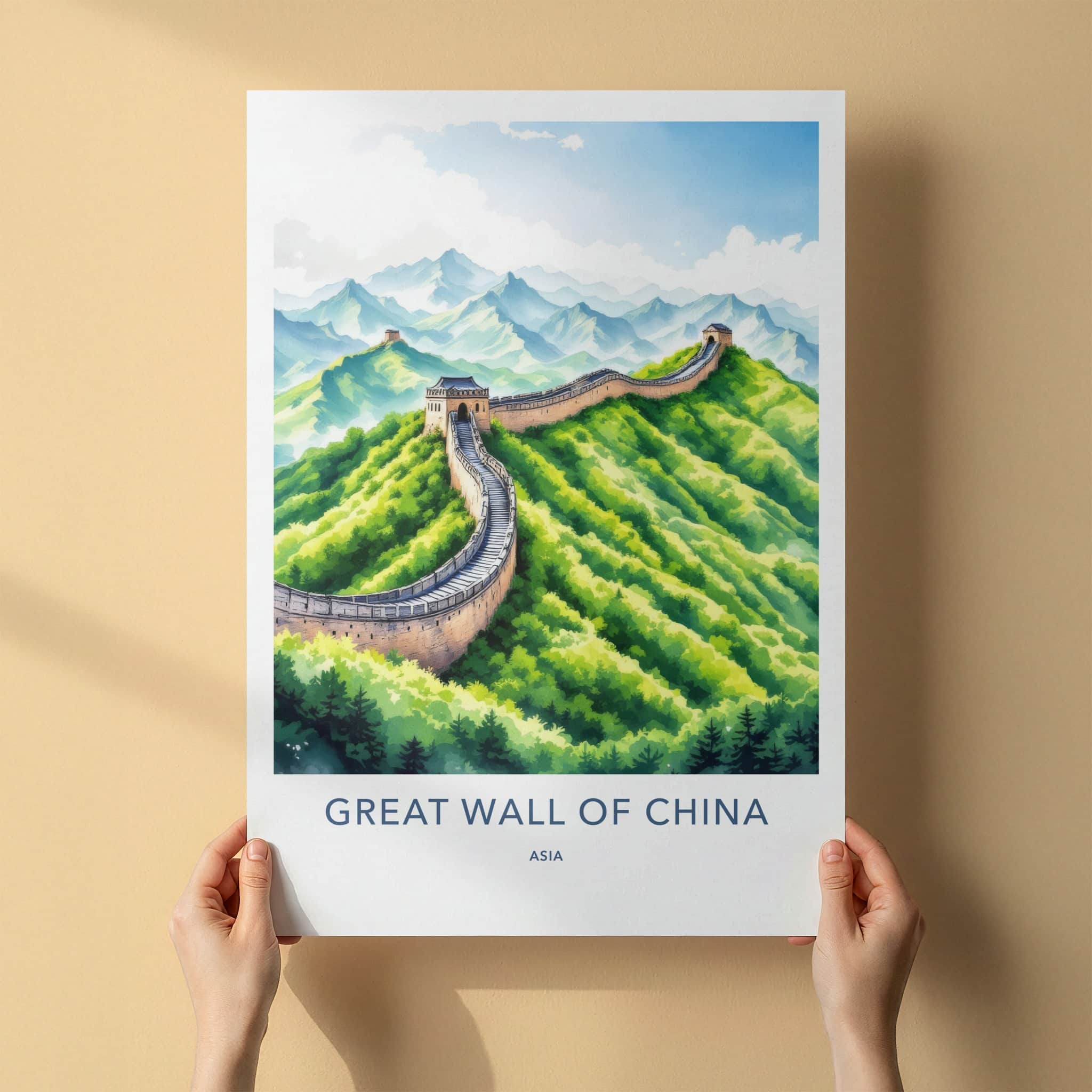 Great Wall Poster - China Travel Print - Verdant Mountain Scenic Home Decor