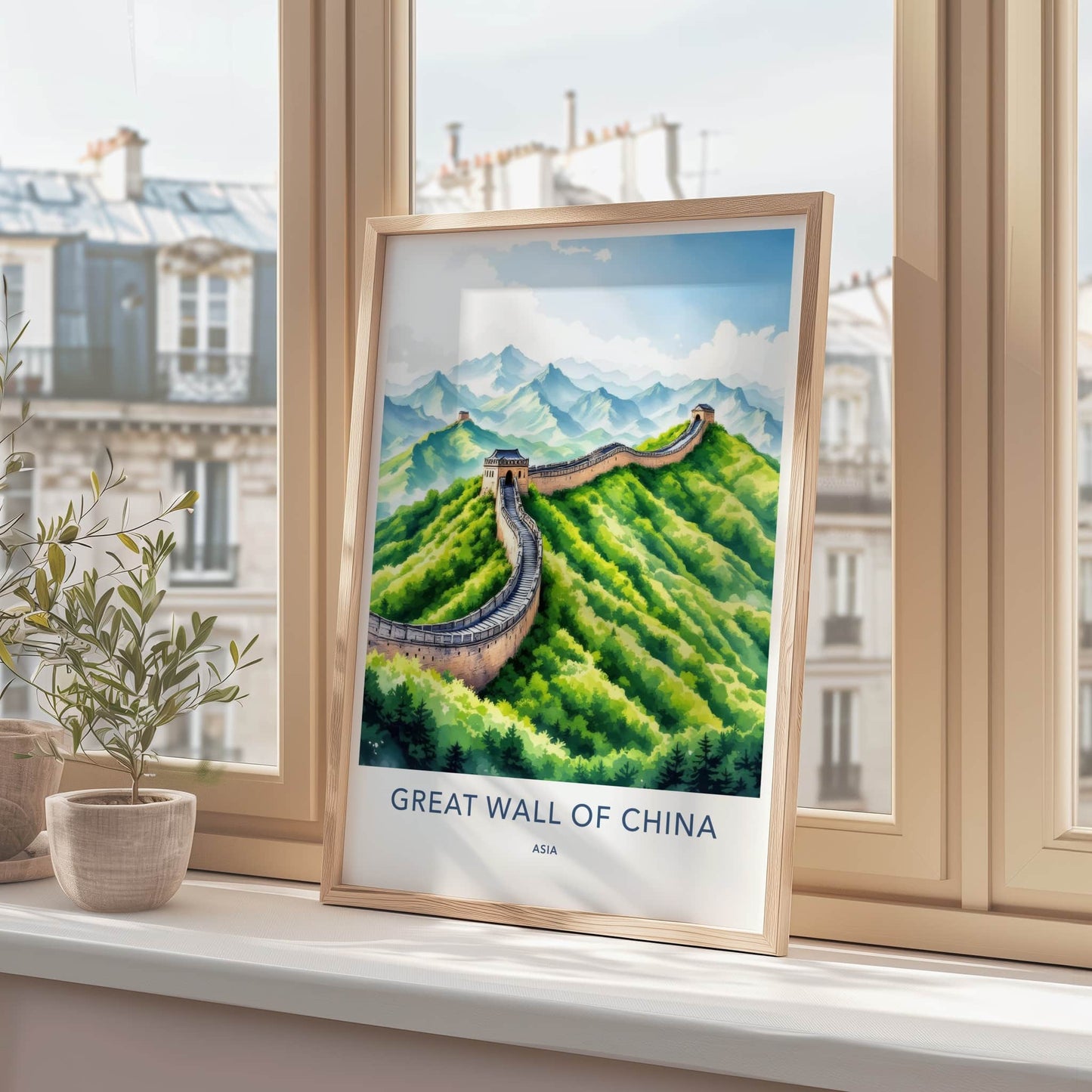 Great Wall Poster - China Travel Print - Verdant Mountain Scenic Home Decor