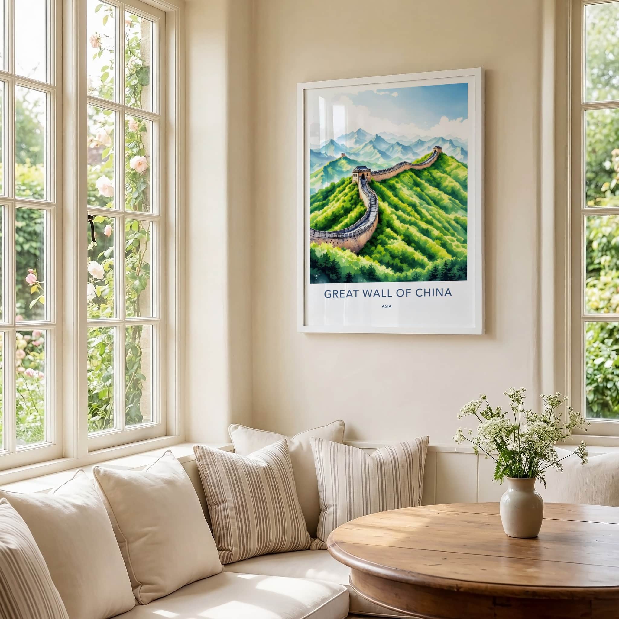Great Wall Poster - China Travel Print - Verdant Mountain Scenic Home Decor
