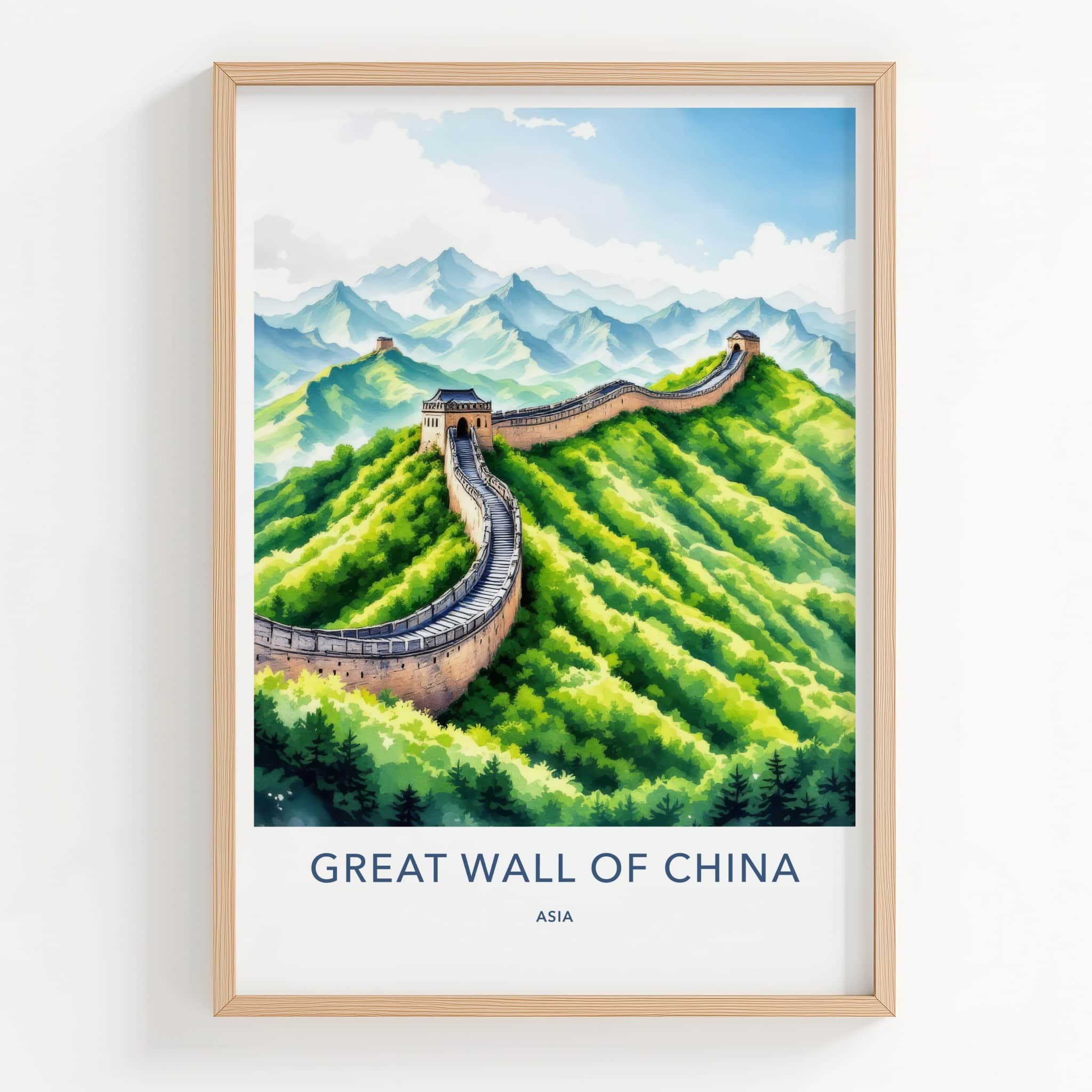 Great Wall Poster - China Travel Print - Verdant Mountain Scenic Home Decor