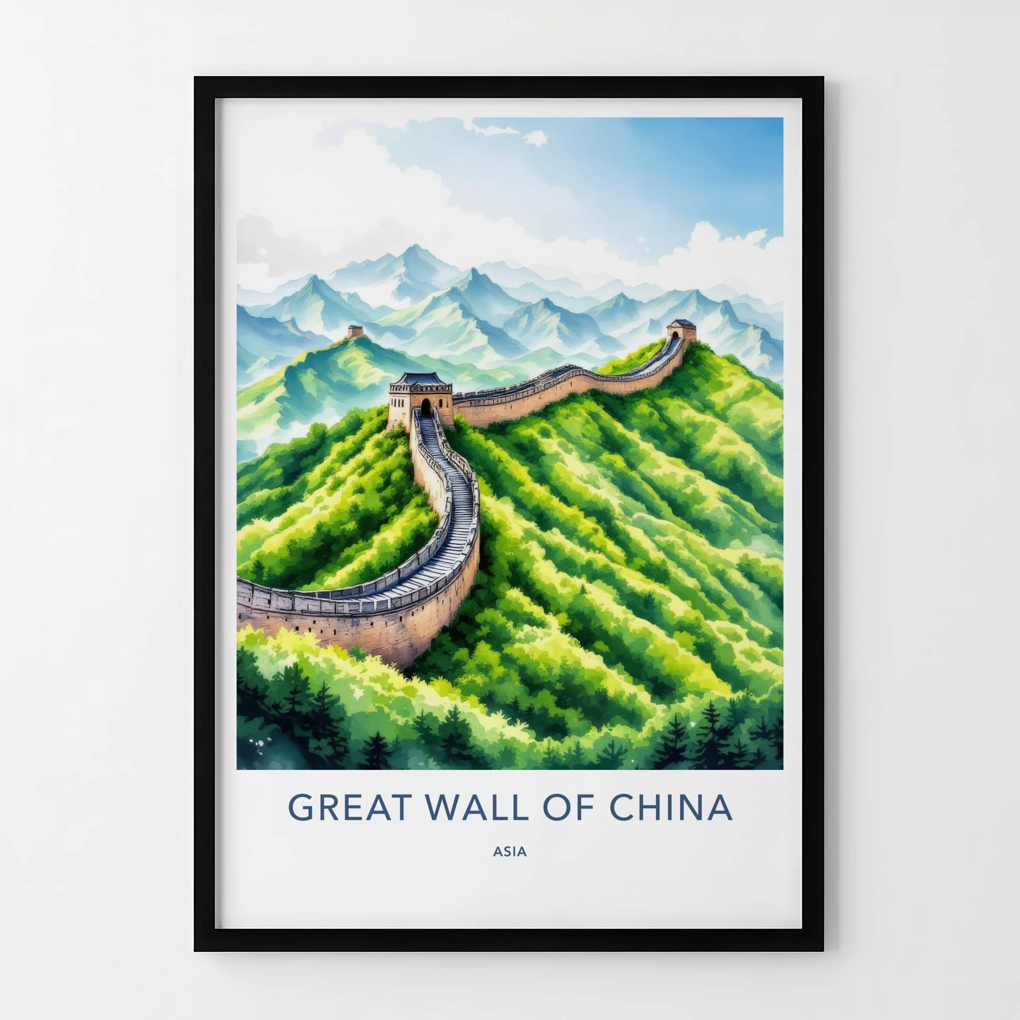 Great Wall Poster - China Travel Print - Verdant Mountain Scenic Home Decor