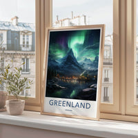 Greenland Northern Lights Poster - Arctic Wall Art With Mountain