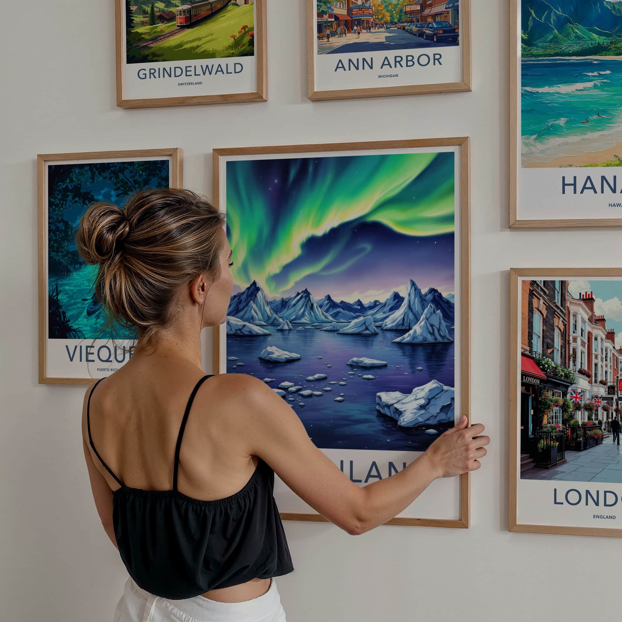 Greenland Poster - Denmark Travel Art - Aurora Mountains Ice Home Decor