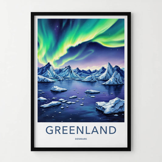 Greenland Poster - Denmark Travel Art - Aurora Mountains Ice Home Decor