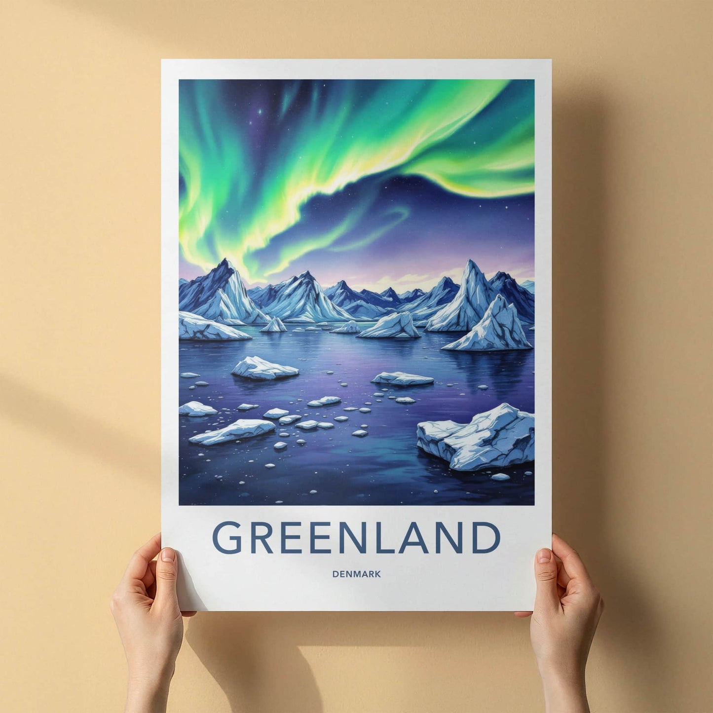 Greenland Poster - Denmark Travel Art - Aurora Mountains Ice Home Decor