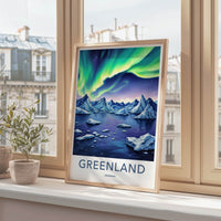Greenland Poster - Denmark Travel Art - Aurora Mountains Ice Home Decor