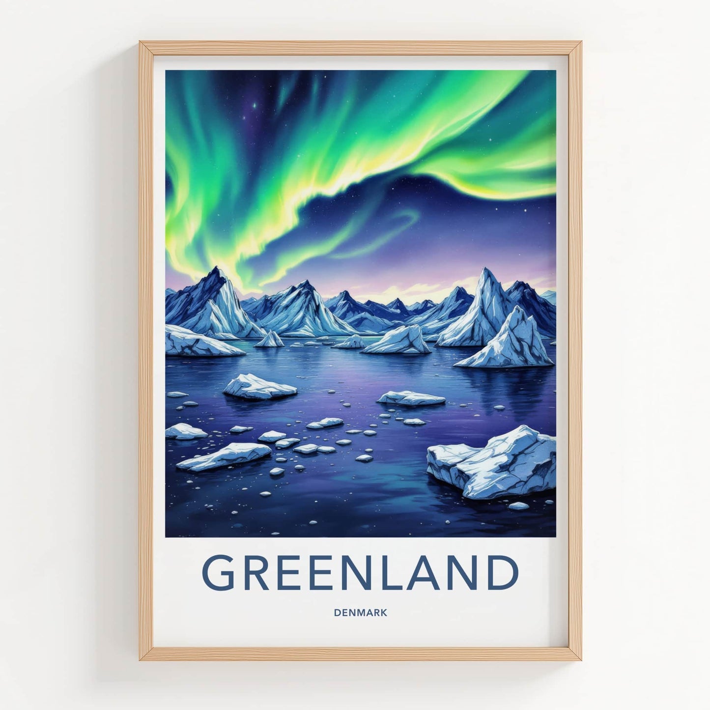 Greenland Poster - Denmark Travel Art - Aurora Mountains Ice Home Decor