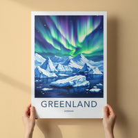 Greenland Poster - Denmark Travel Art - Vibrant Aurora Ice Wall Decor
