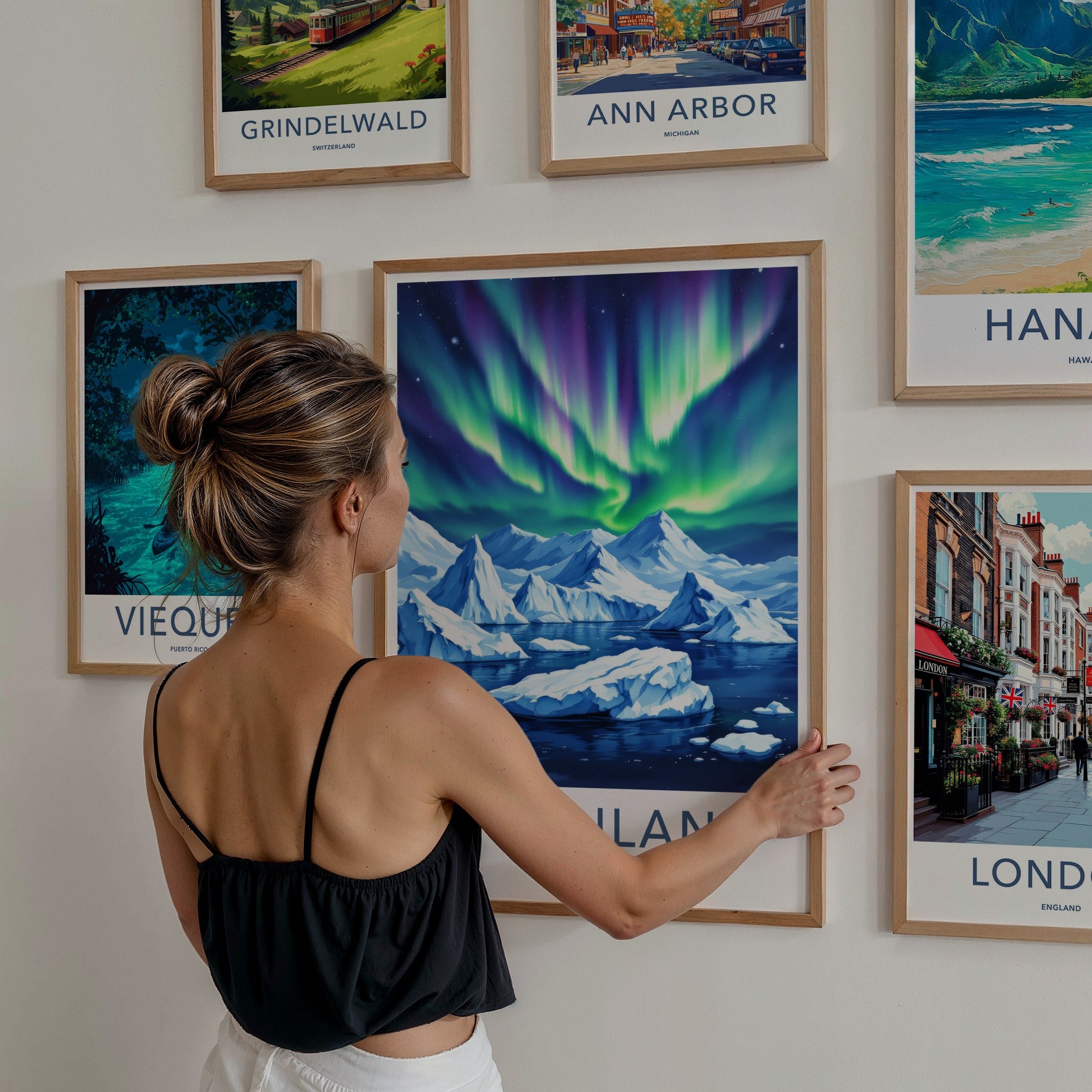 Greenland Poster - Denmark Travel Art - Vibrant Aurora Ice Wall Decor