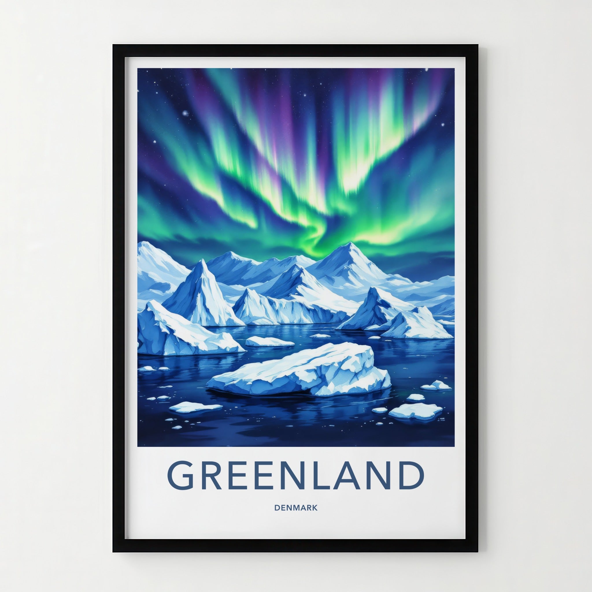 Greenland Poster - Denmark Travel Art - Vibrant Aurora Ice Wall Decor