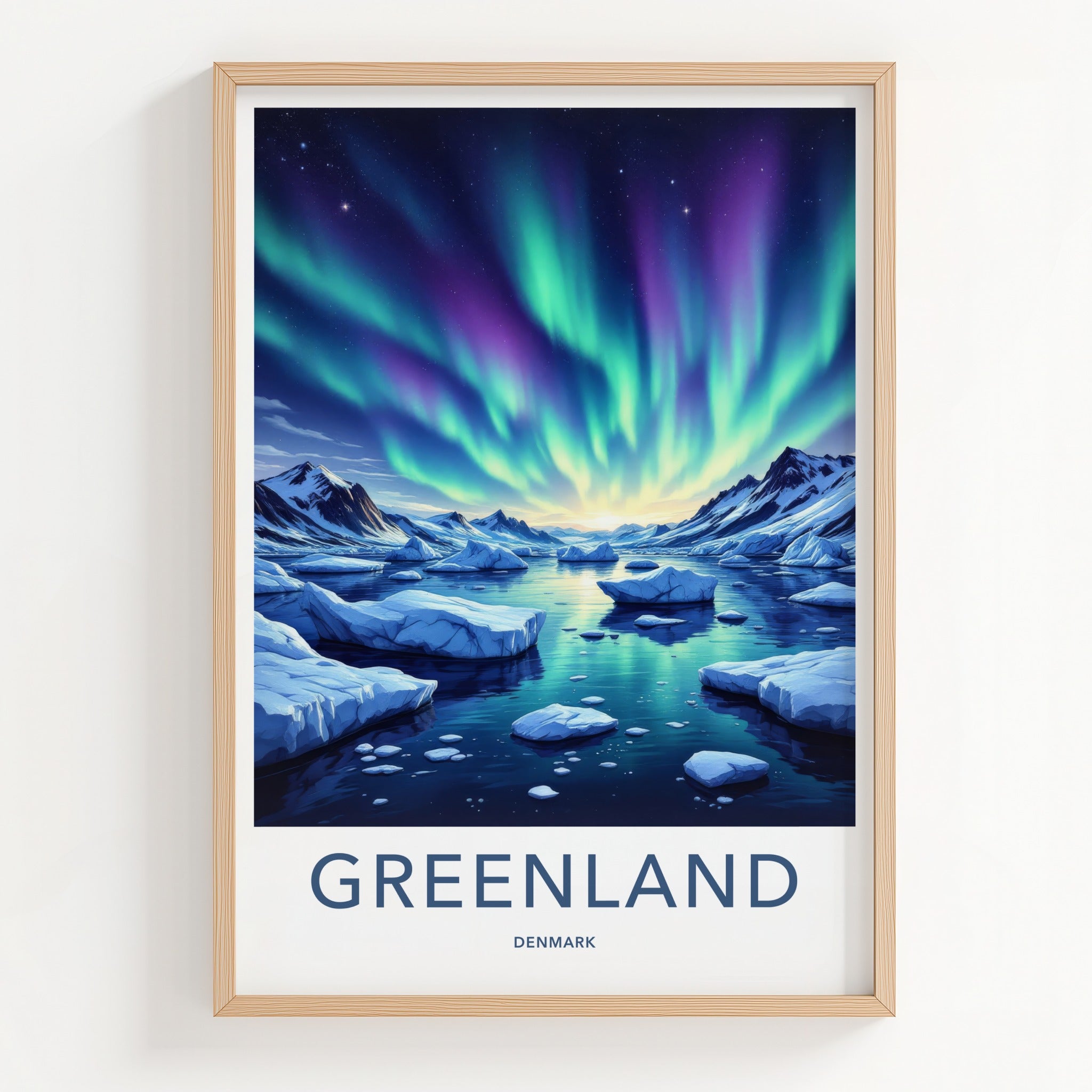 Greenland Poster - Denmark Travel Print - Aurora Iceberg Sky Wall Decor