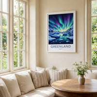 Greenland Poster - Denmark Travel Print - Aurora Iceberg Sky Wall Decor