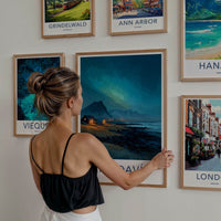 Grindavik Poster - Iceland Travel Art - Coastal Lights Mountains Home Decor