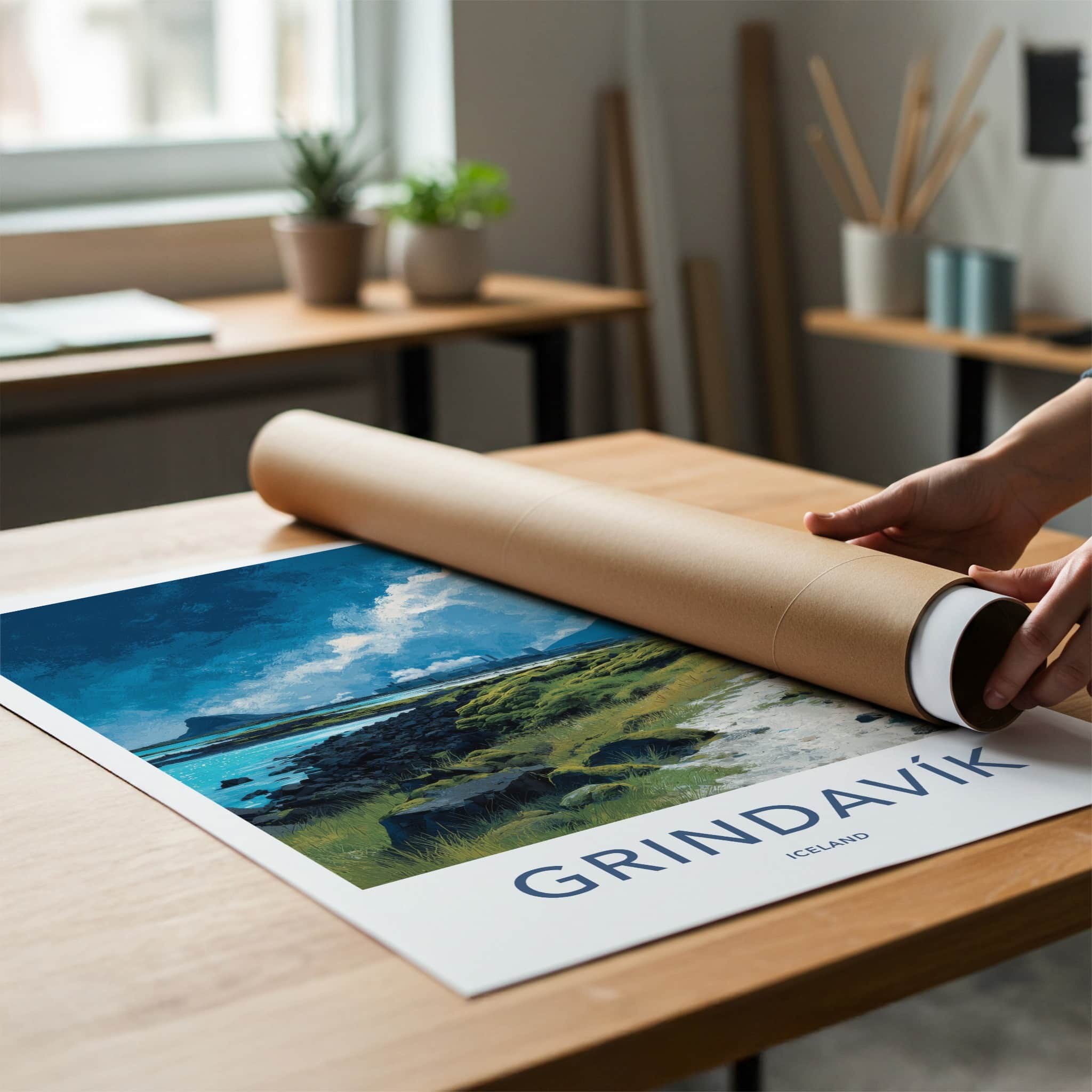 Grindavik Poster - Iceland Travel Art - Geothermal Coastal Path Home Decor