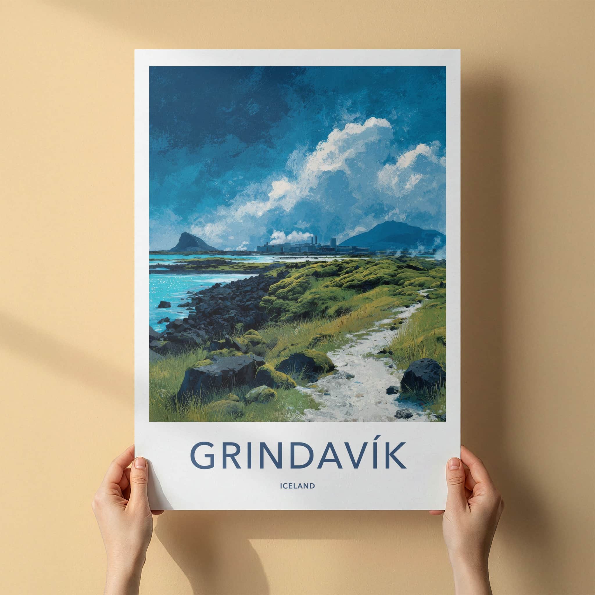 Grindavik Poster - Iceland Travel Art - Geothermal Coastal Path Home Decor