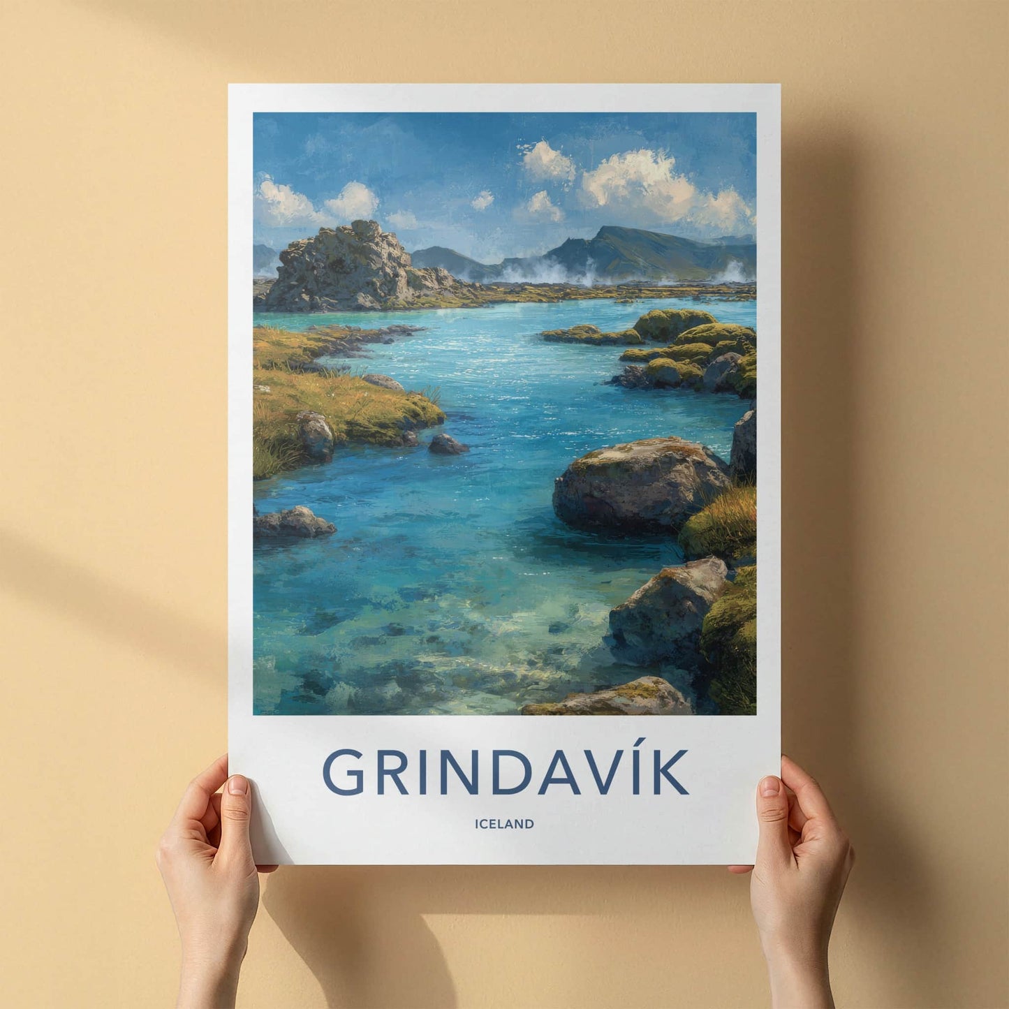 Grindavik Poster - Iceland Travel Art - Geothermal Lagoon Landscape Wall Decor