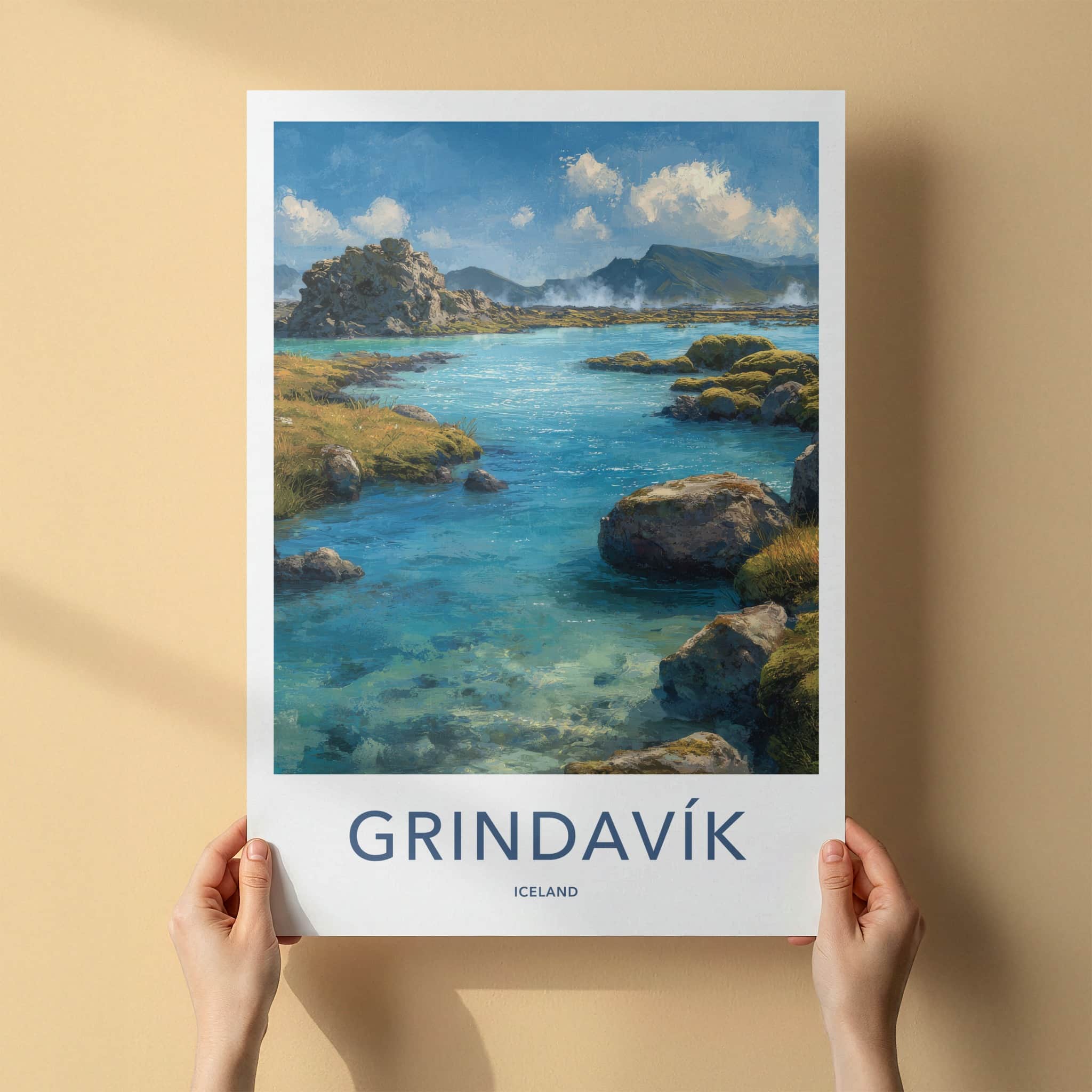 Grindavik Poster - Iceland Travel Art - Geothermal Lagoon Landscape Wall Decor