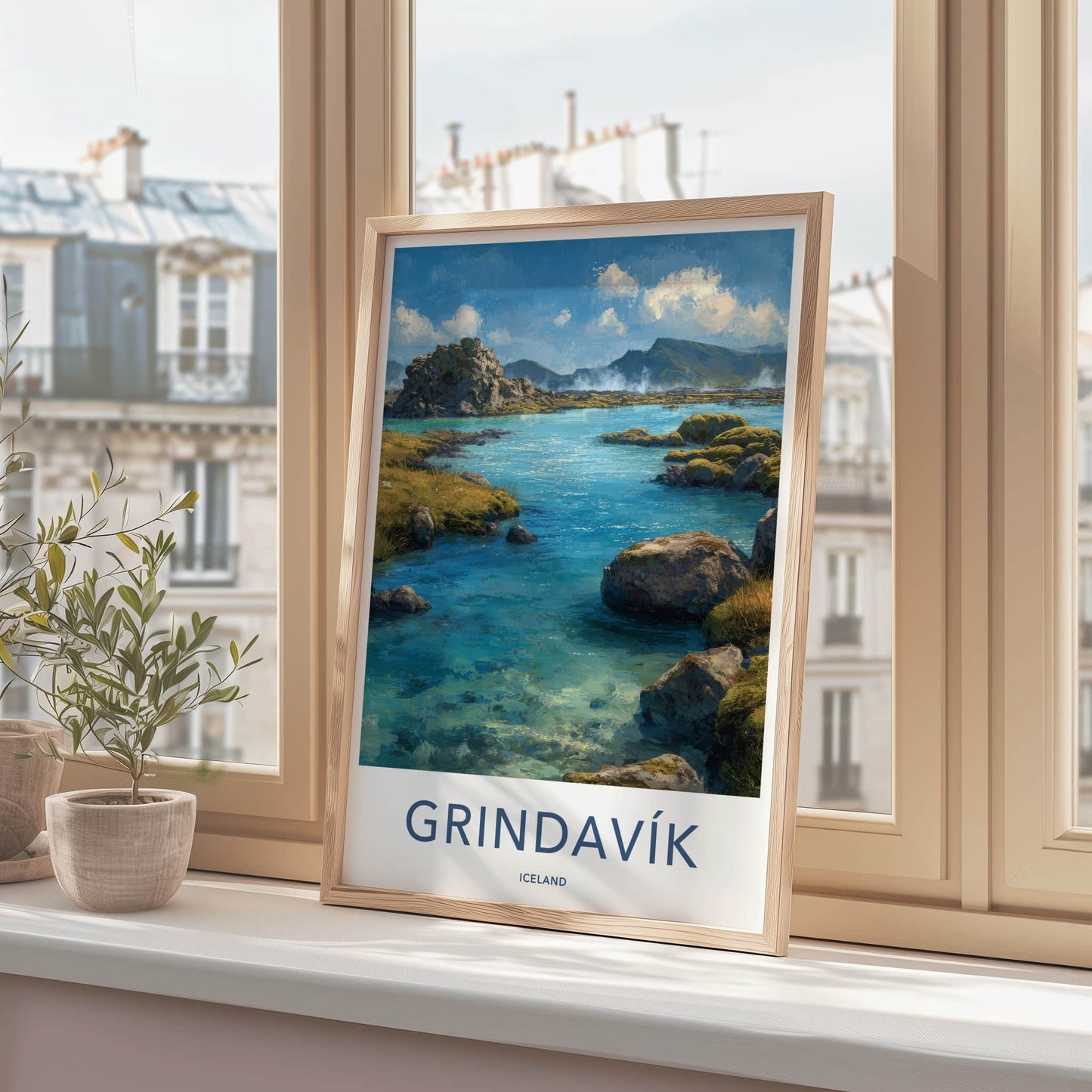 Grindavik Poster - Iceland Travel Art - Geothermal Lagoon Landscape Wall Decor