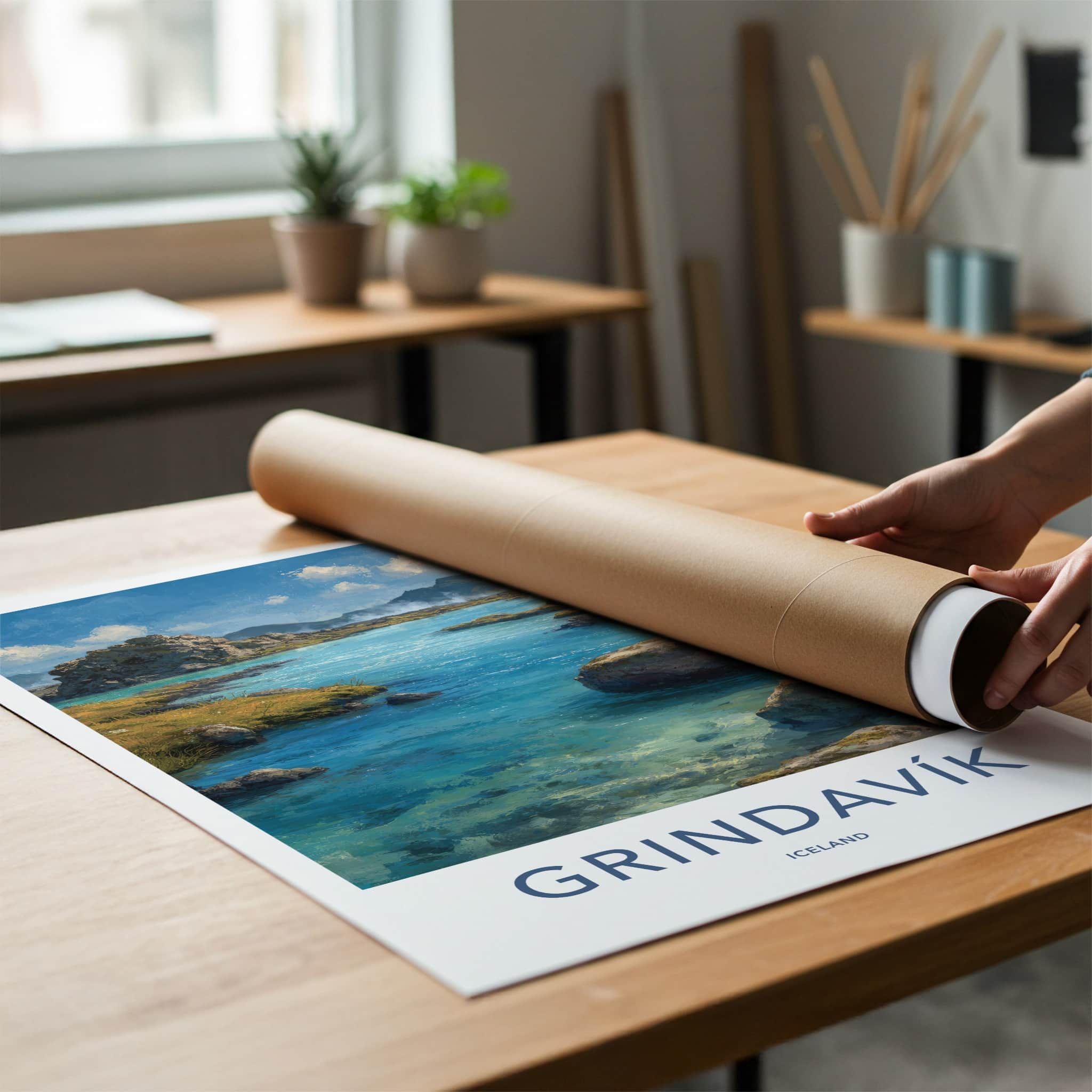 Grindavik Poster - Iceland Travel Art - Geothermal Lagoon Landscape Wall Decor