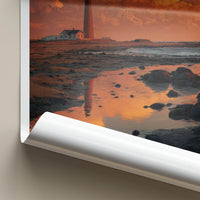 Grindavik Poster - Iceland Travel Art - Lighthouse Sunset Reflection Wall Decor