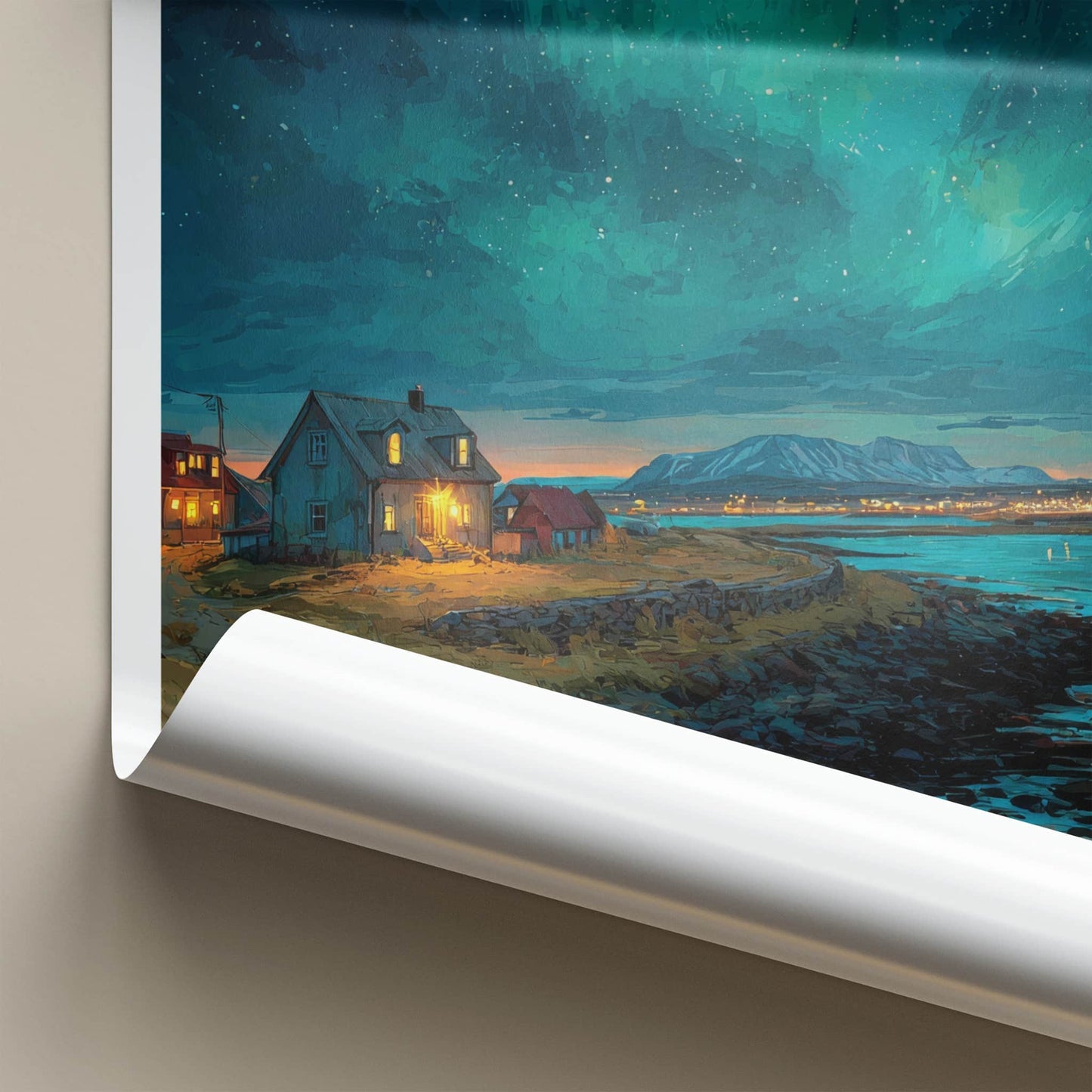 Grindavik Poster - Iceland Travel Art - Northern Lights House Home Decor