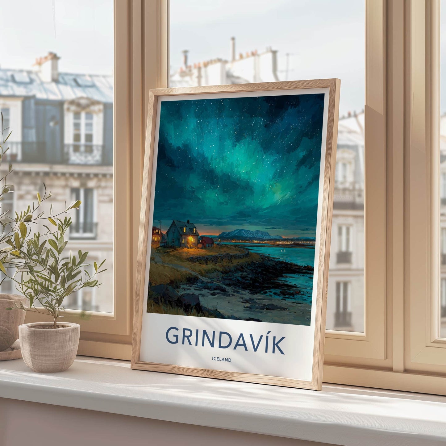 Grindavik Poster - Iceland Travel Art - Northern Lights House Home Decor