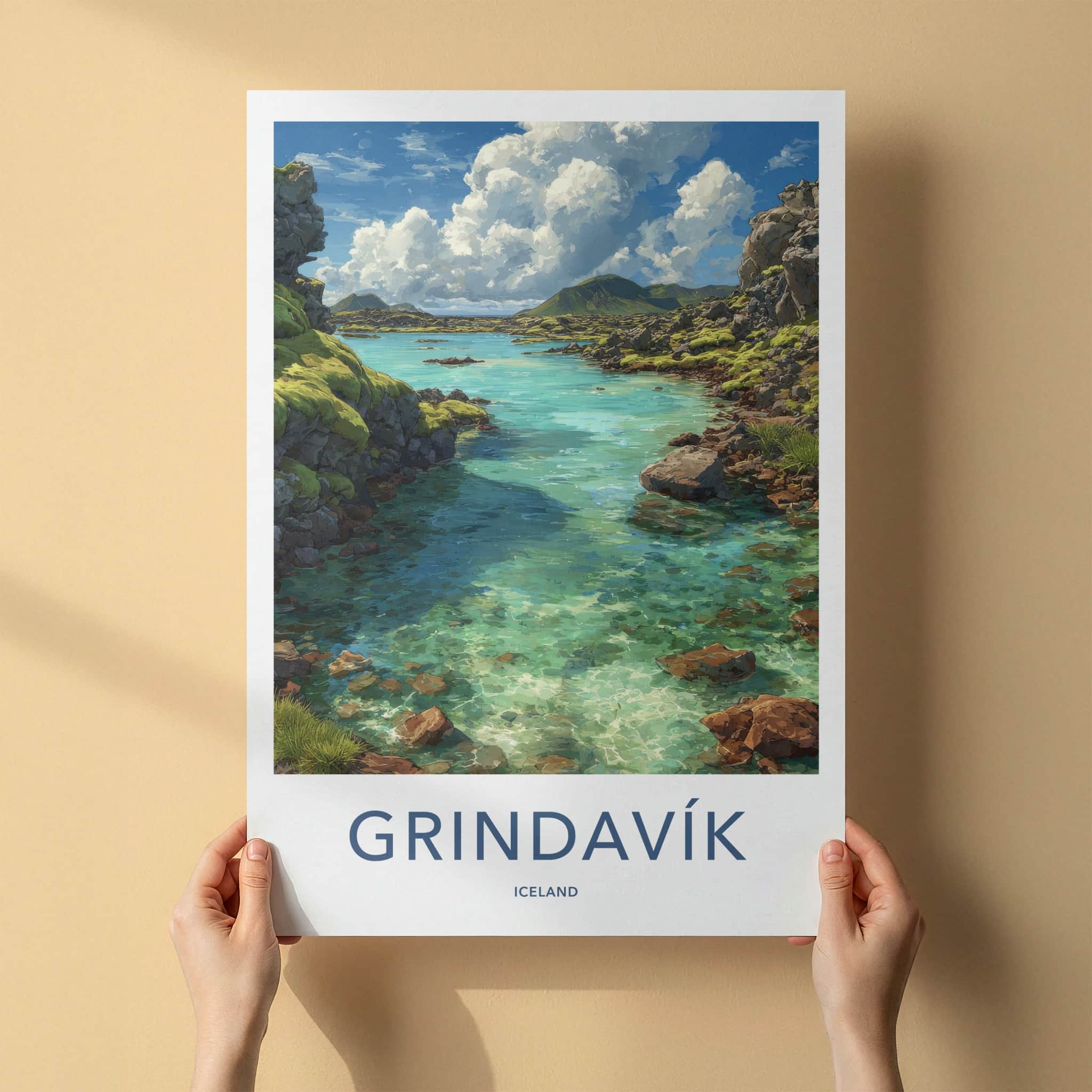 Grindavik Poster - Iceland Wall Art - Clear Rocky Water Home Decor