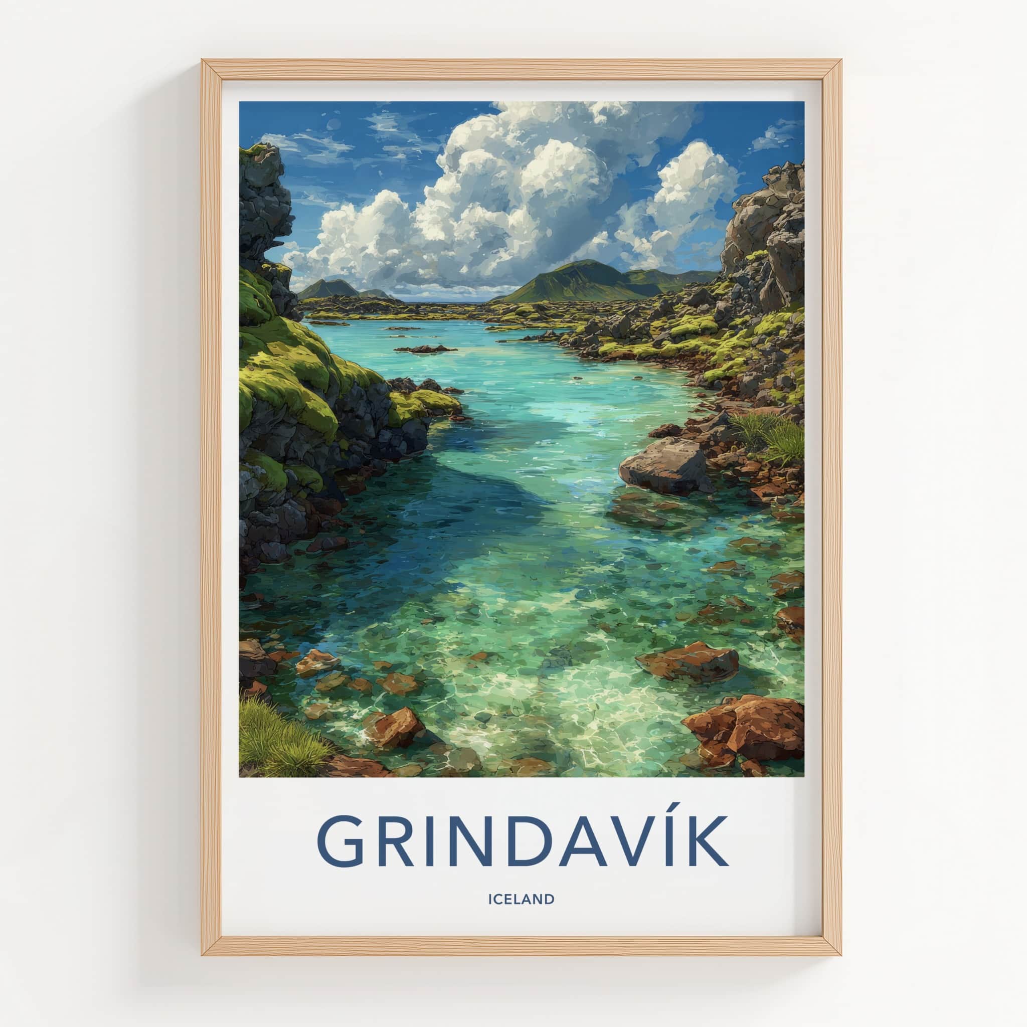 Grindavik Poster - Iceland Wall Art - Clear Rocky Water Home Decor