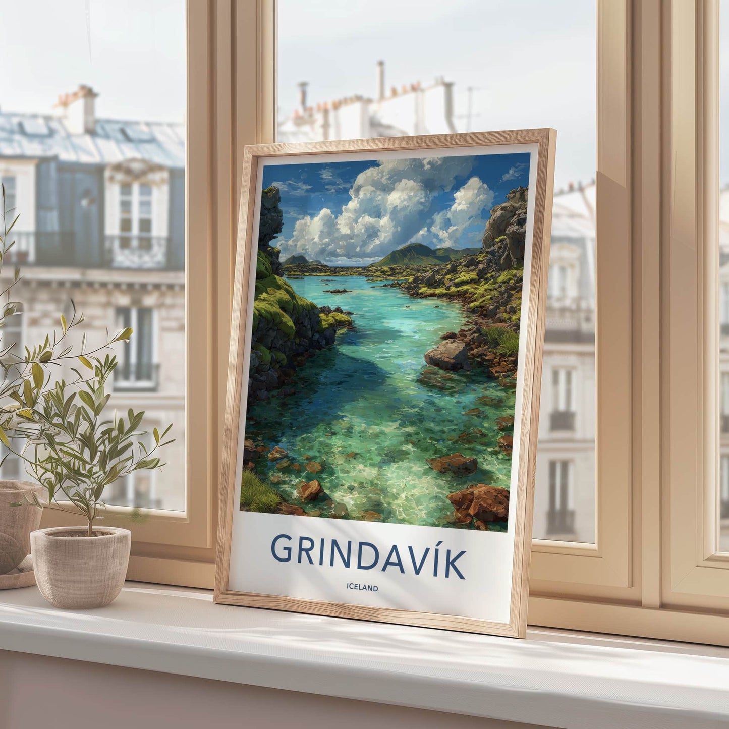 Grindavik Poster - Iceland Wall Art - Clear Rocky Water Home Decor