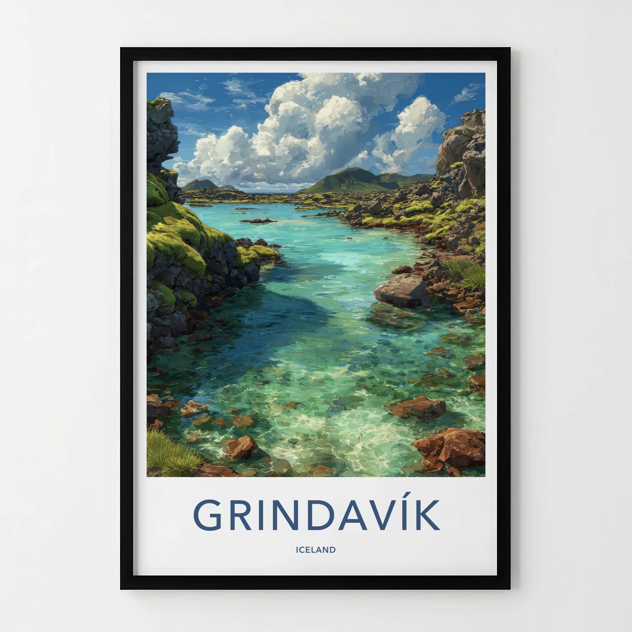 Grindavik Poster - Iceland Wall Art - Clear Rocky Water Home Decor
