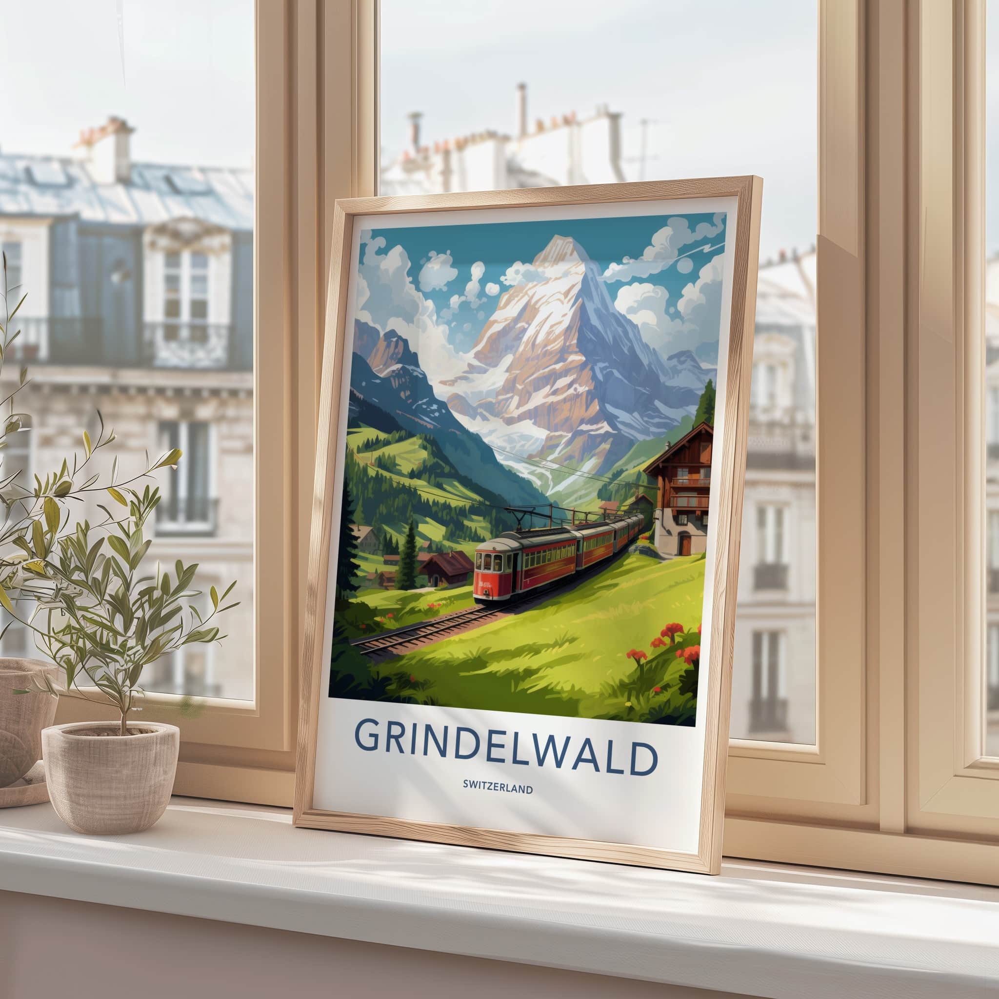 Grindelwald Poster - Switzerland Travel Art - Alpine Valley Train Home Decor