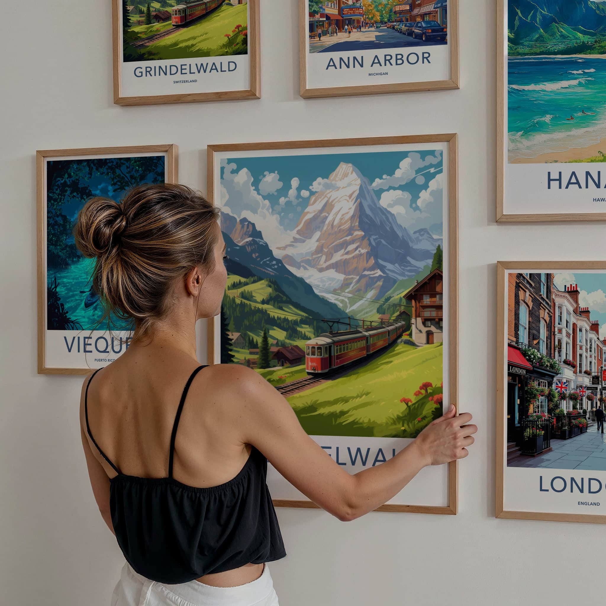 Grindelwald Poster - Switzerland Travel Art - Alpine Valley Train Home Decor