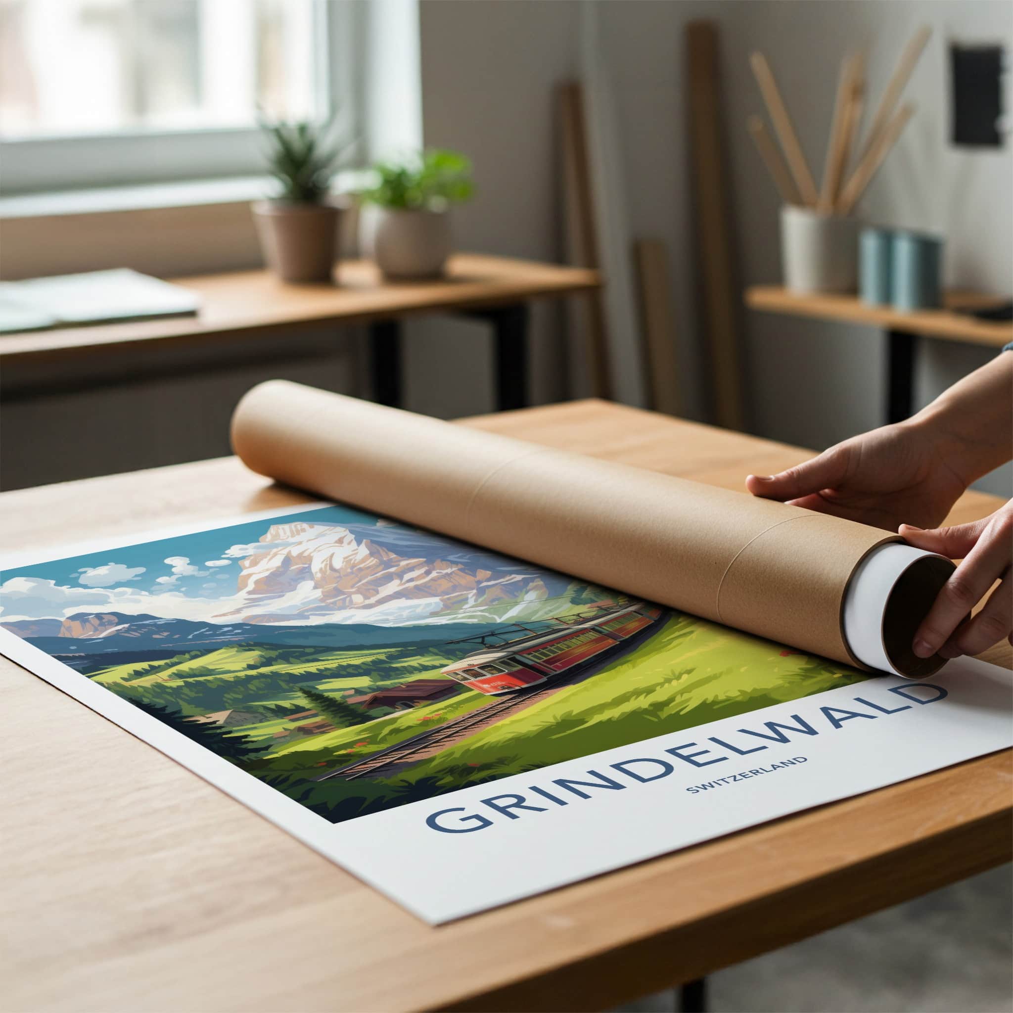 Grindelwald Poster - Switzerland Travel Art - Alpine Valley Train Home Decor