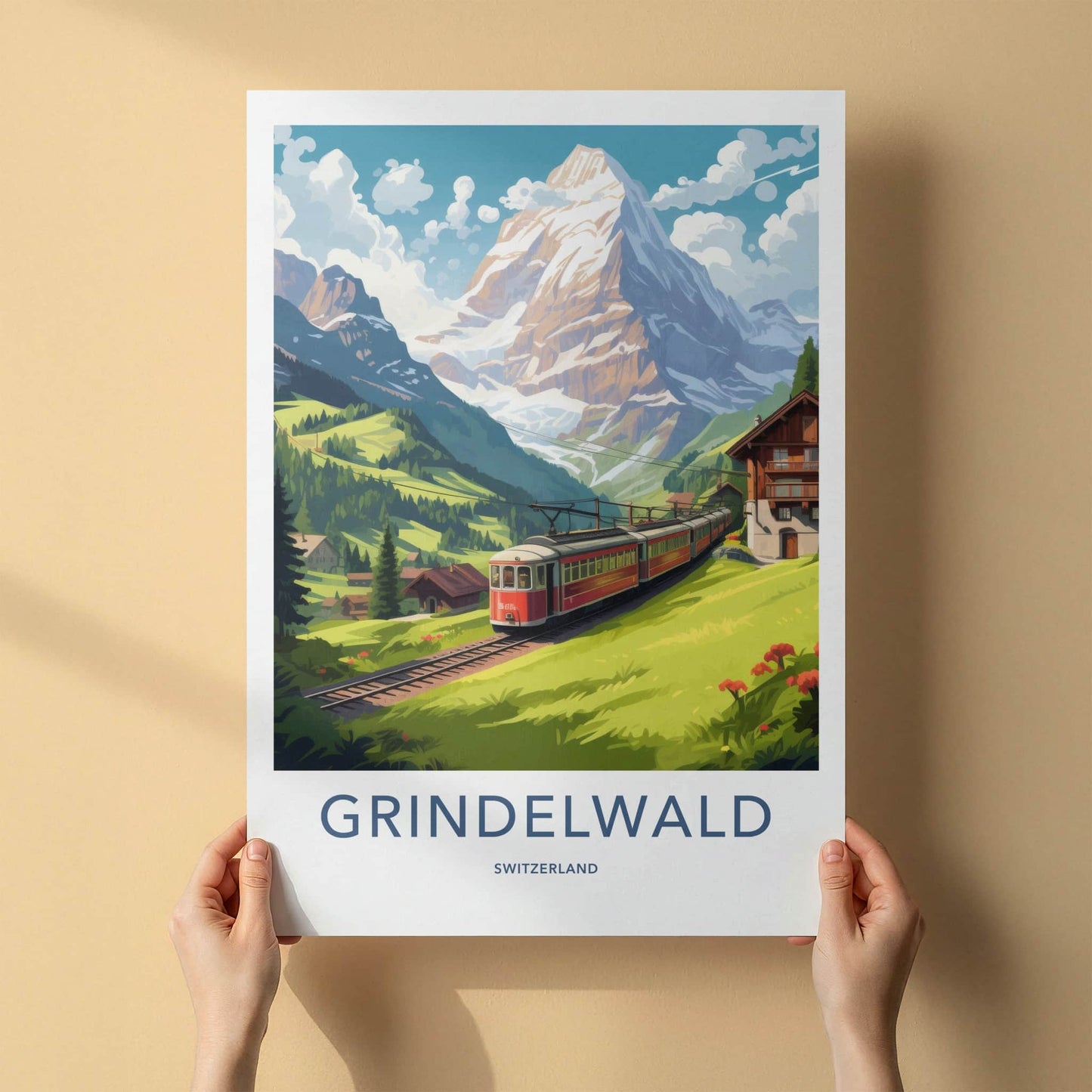 Grindelwald Poster - Switzerland Travel Art - Alpine Valley Train Home Decor