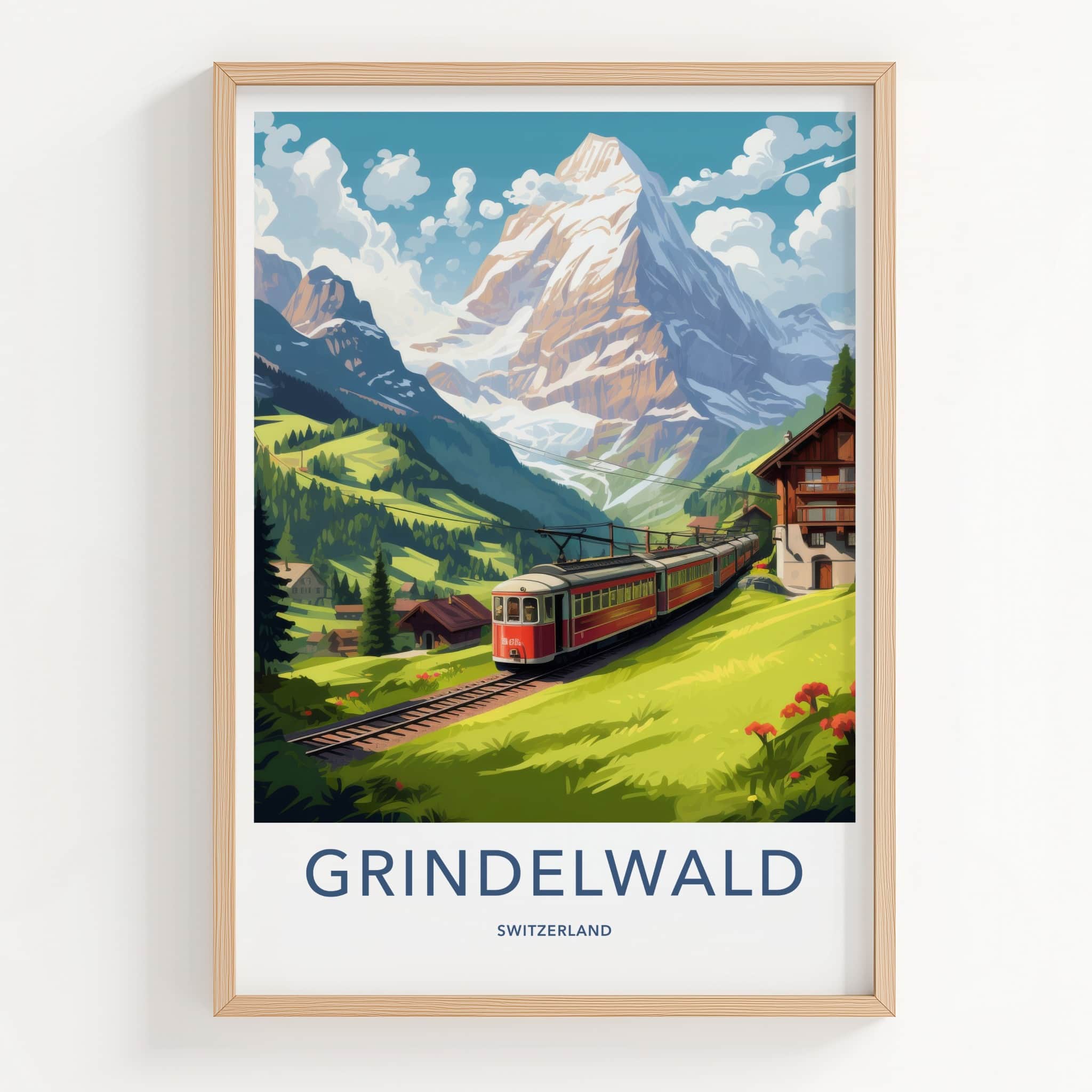 Grindelwald Poster - Switzerland Travel Art - Alpine Valley Train Home Decor