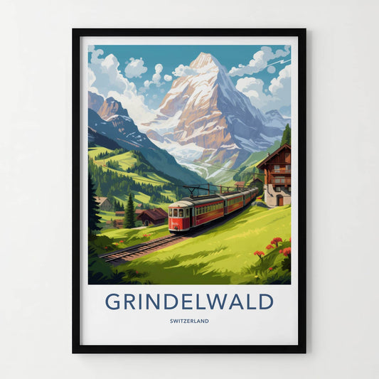 Grindelwald Poster - Switzerland Travel Art - Alpine Valley Train Home Decor