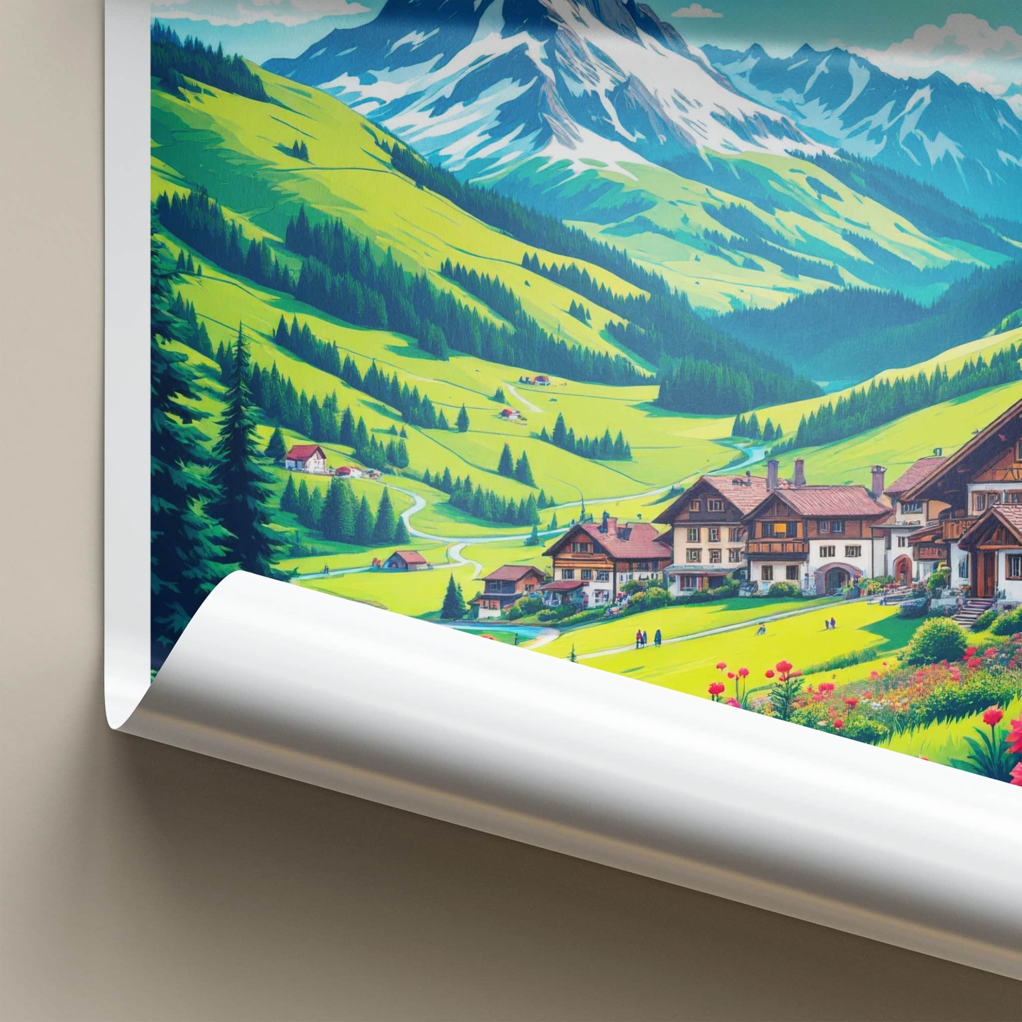 Grindelwald Poster - Switzerland Travel Art - Alpine Village Sunny Home Decor