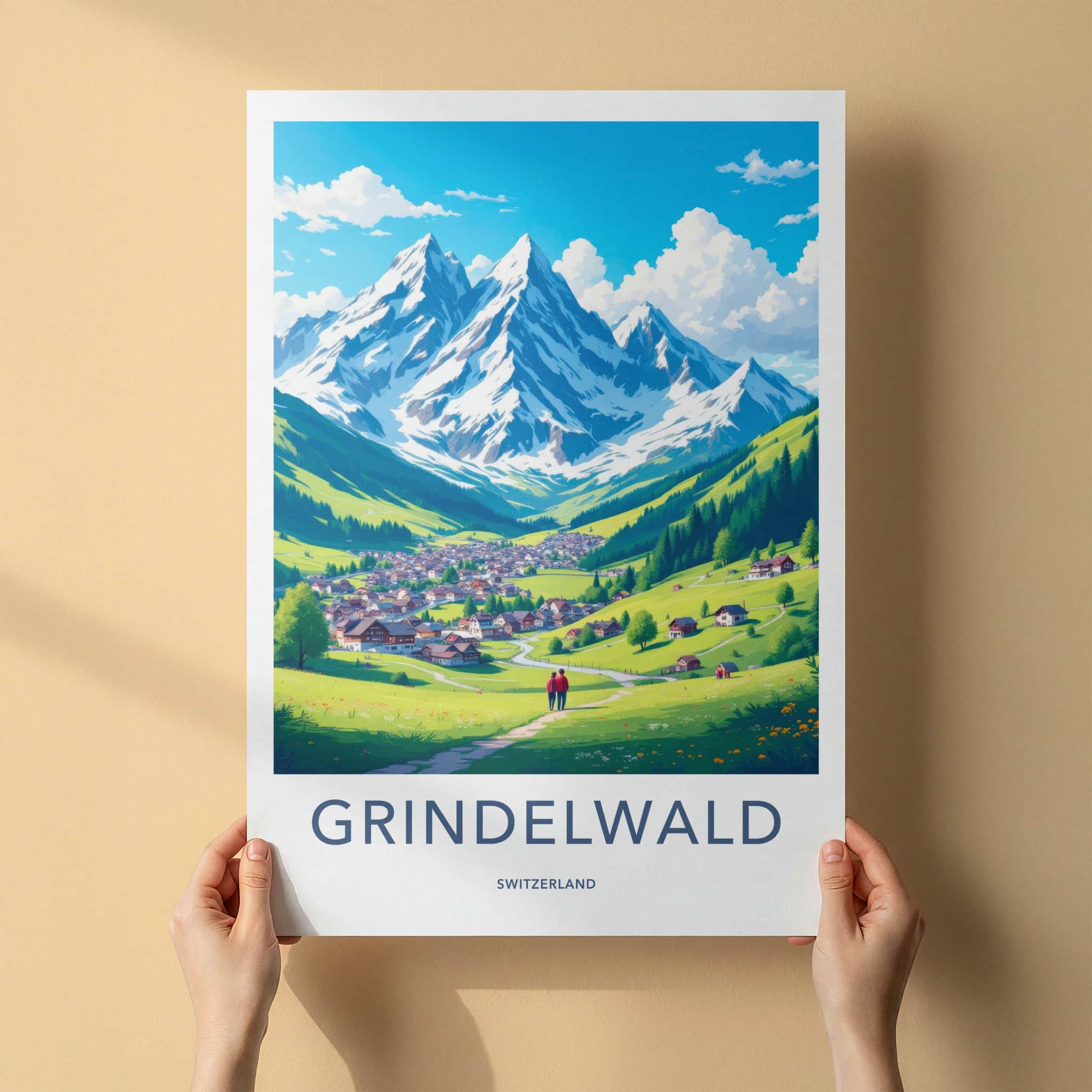 Grindelwald Poster - Switzerland Travel Art - Alpine Village View Home Decor
