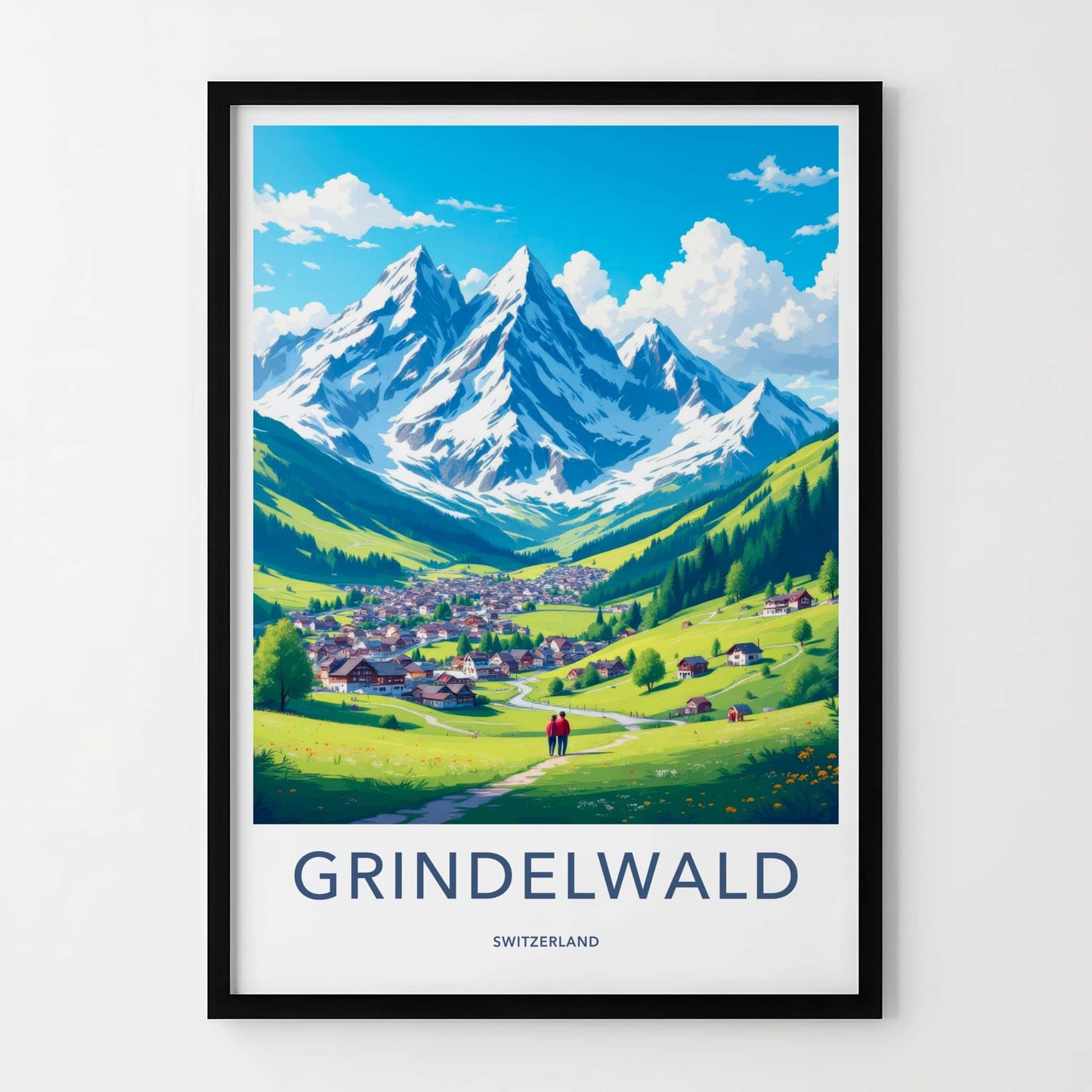 Grindelwald Poster - Switzerland Travel Art - Alpine Village View Home Decor