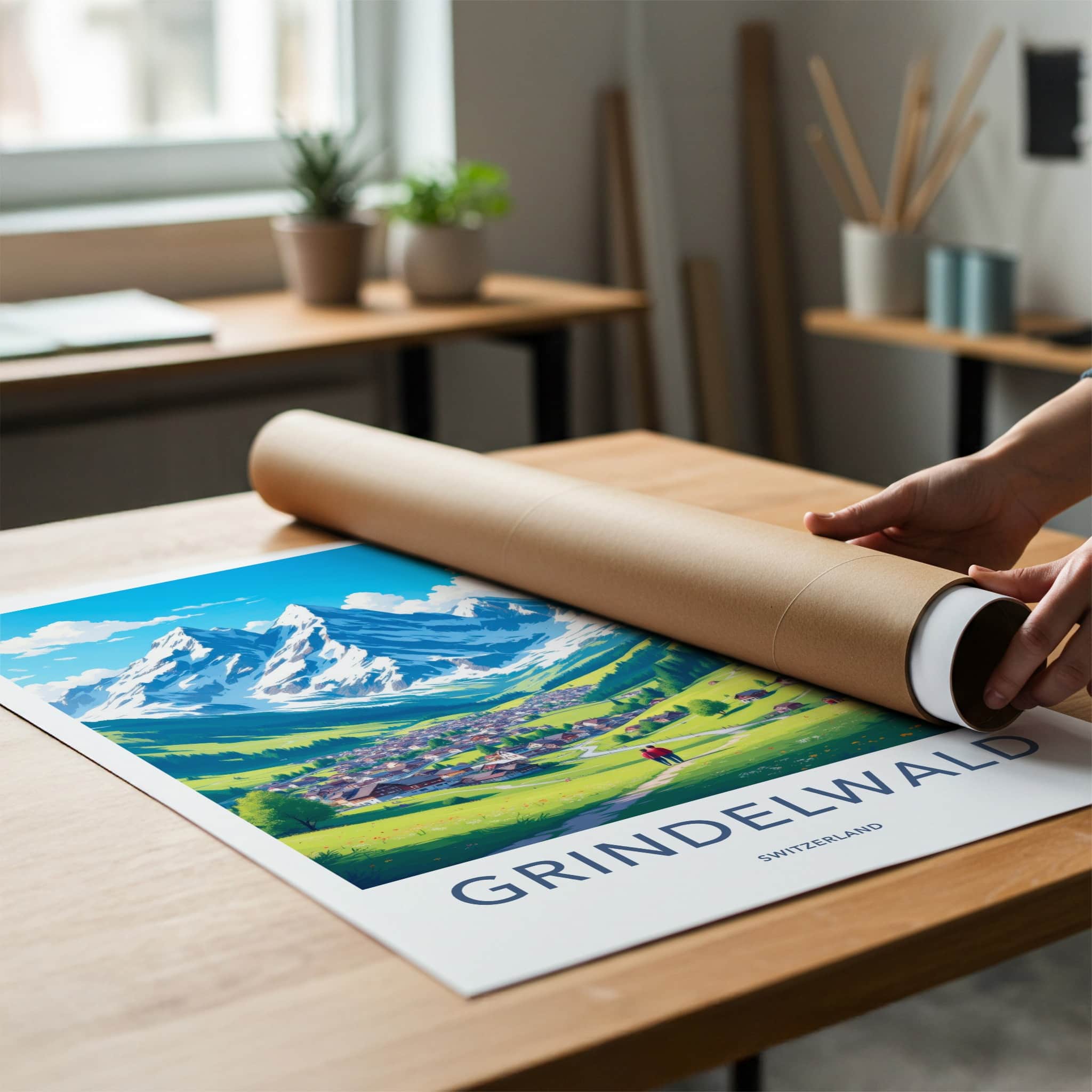 Grindelwald Poster - Switzerland Travel Art - Alpine Village View Home Decor