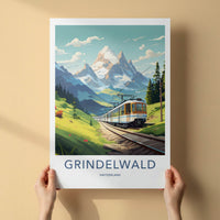 Grindelwald Poster - Switzerland Travel Art - Scenic Mountain Railway Home Decor