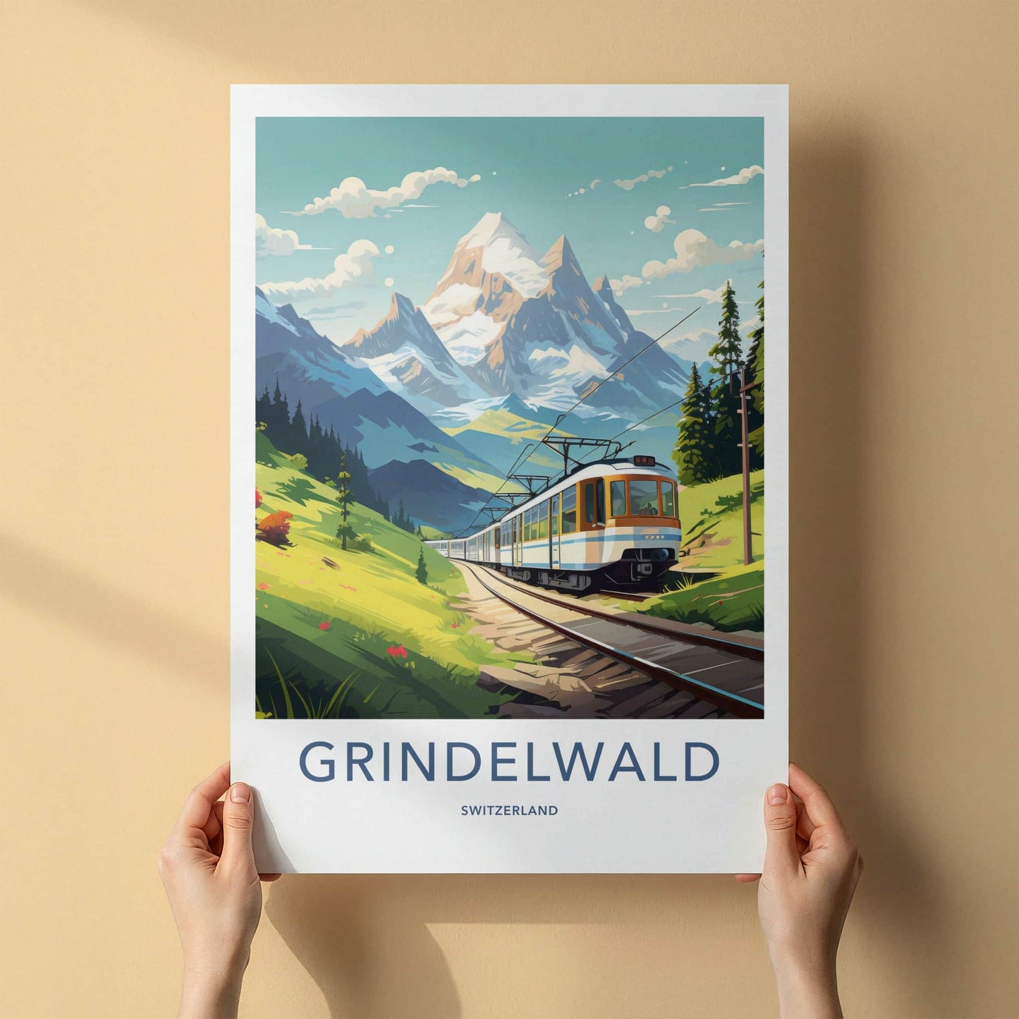 Grindelwald Poster - Switzerland Travel Art - Scenic Mountain Railway Home Decor