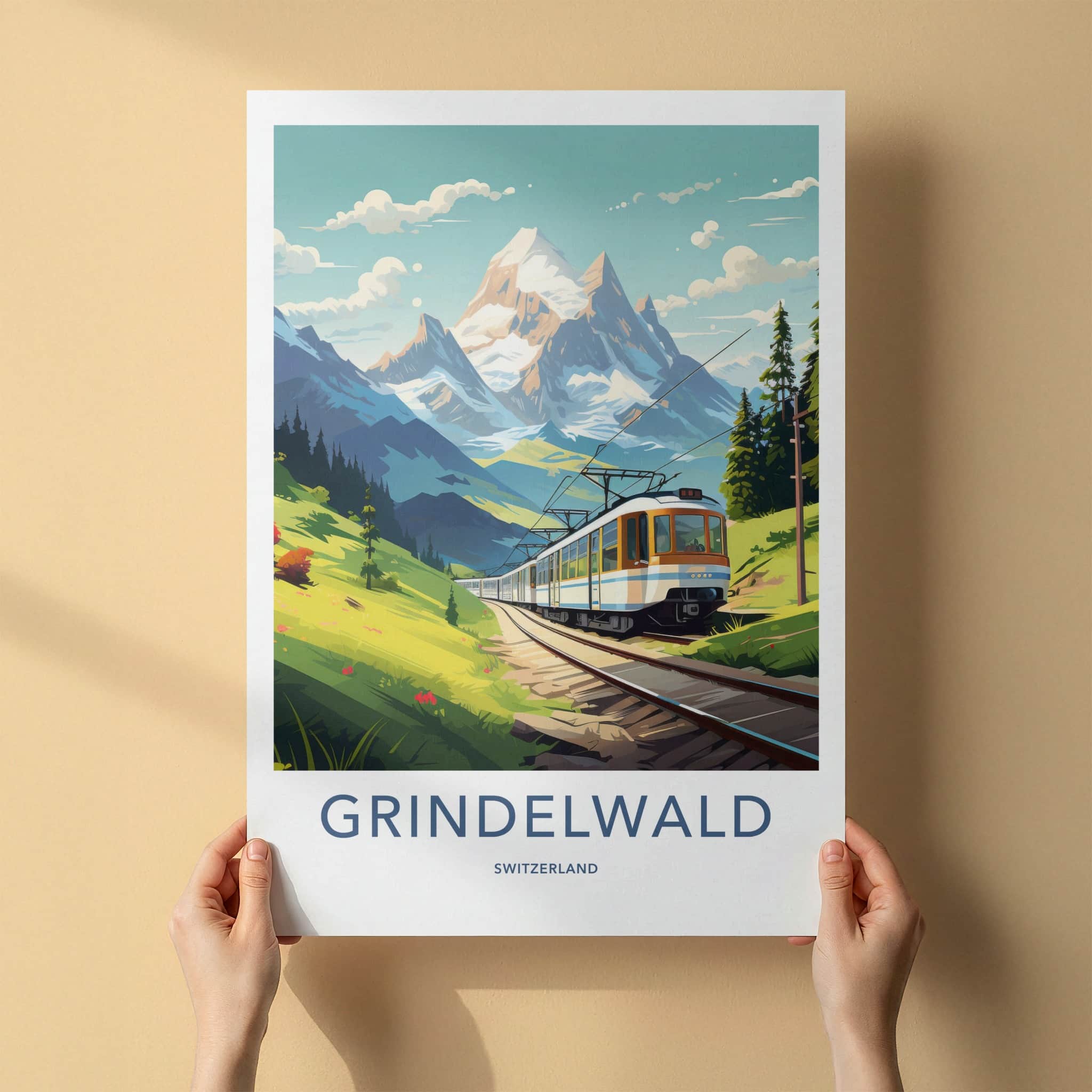 Grindelwald Poster - Switzerland Travel Art - Scenic Mountain Railway Home Decor